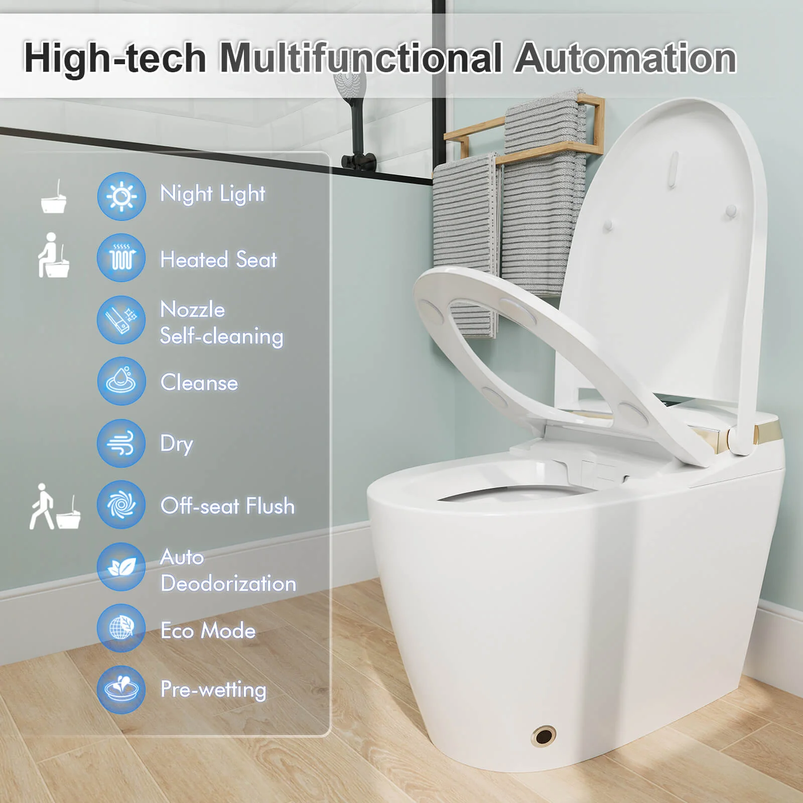 Tankless Elongated Smart Bidet Toilet with Heated Seat, Warm Air Dryer, Night Light - Image 6