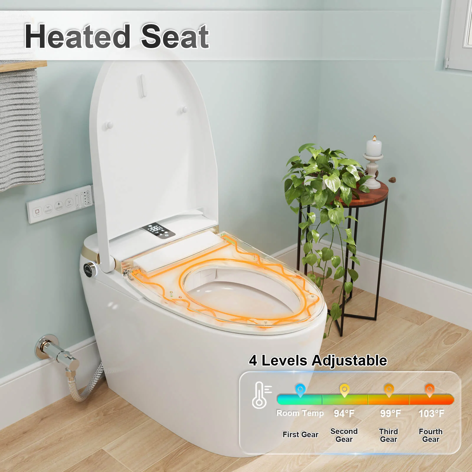 Tankless Elongated Smart Bidet Toilet with Heated Seat, Warm Air Dryer, Night Light - Image 9