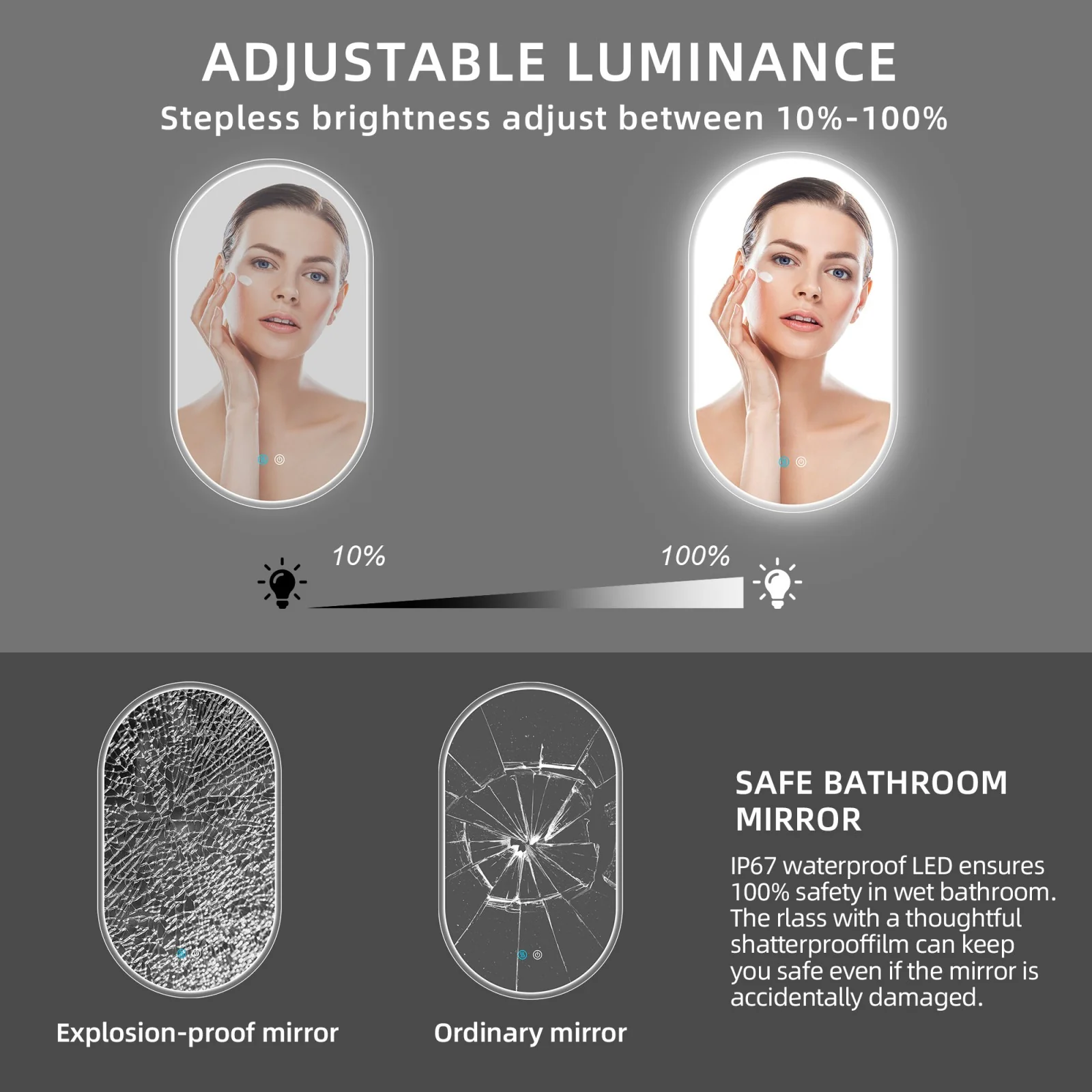 Giving Tree Natural Oval LED Bathroom Mirror with Touch Control Anti-Fog Dimmable Lights - Image 13