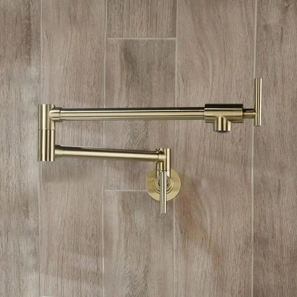 Giving Tree Wall Mount 24'' Brushed Gold Pot Filler Kitchen Faucet Double-Handle - Image 5