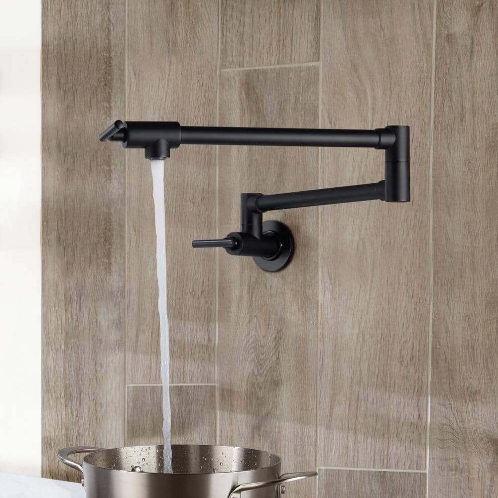 Giving Tree Wall Mount 24'' Matte Black Pot Filler Kitchen Faucet Double-Handle - Image 4