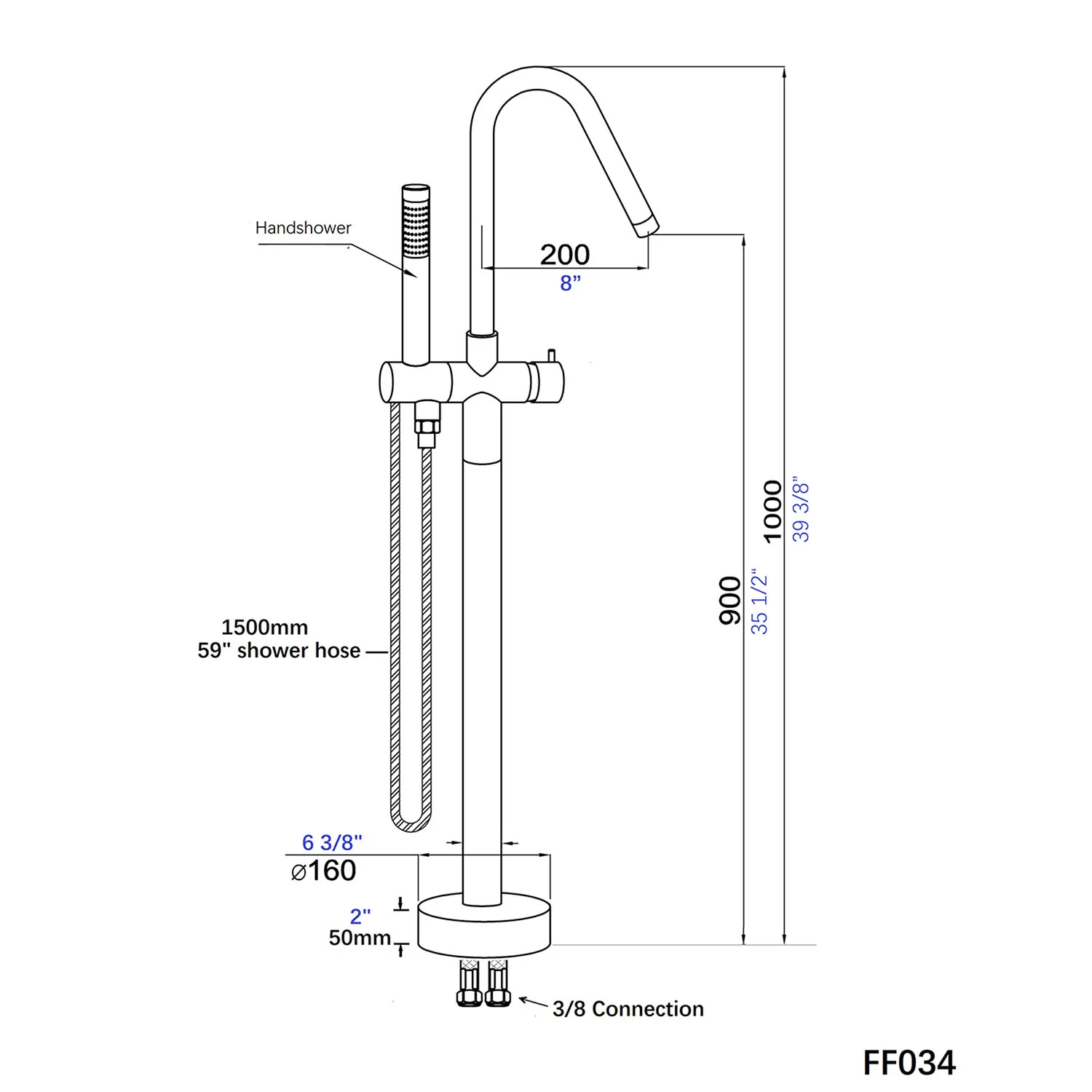 Gold Hand Shower Streamline Freestanding Tub Filler Faucet - Image 5