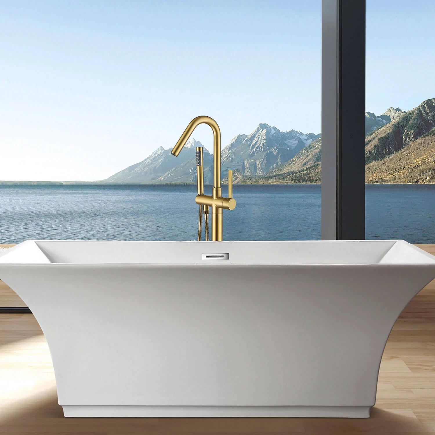 Gold Hand Shower Streamline Freestanding Tub Filler Faucet - Image 6