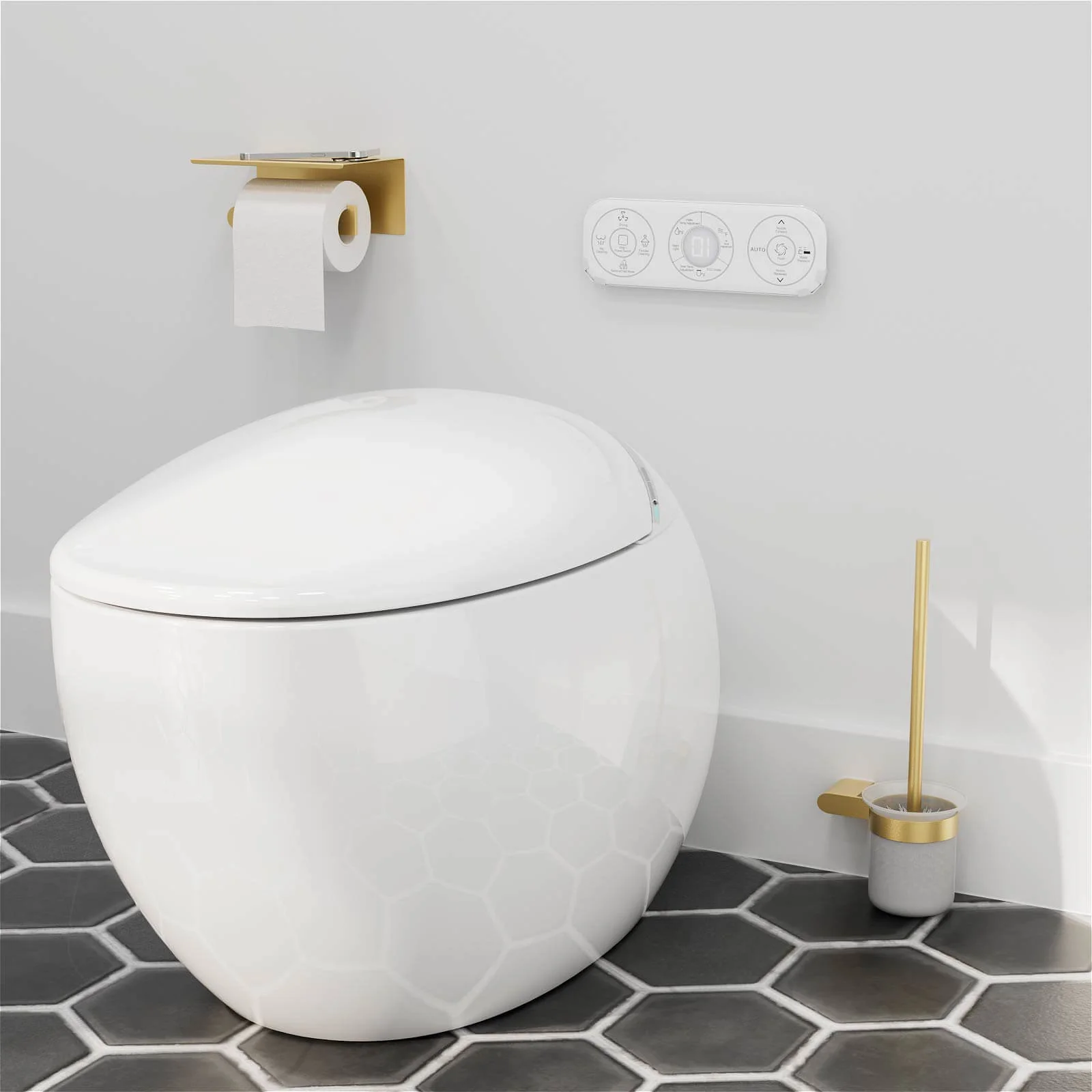 Golden Finish Wall-Mounted Toilet Paper Holder with Phone Shelf - Image 2