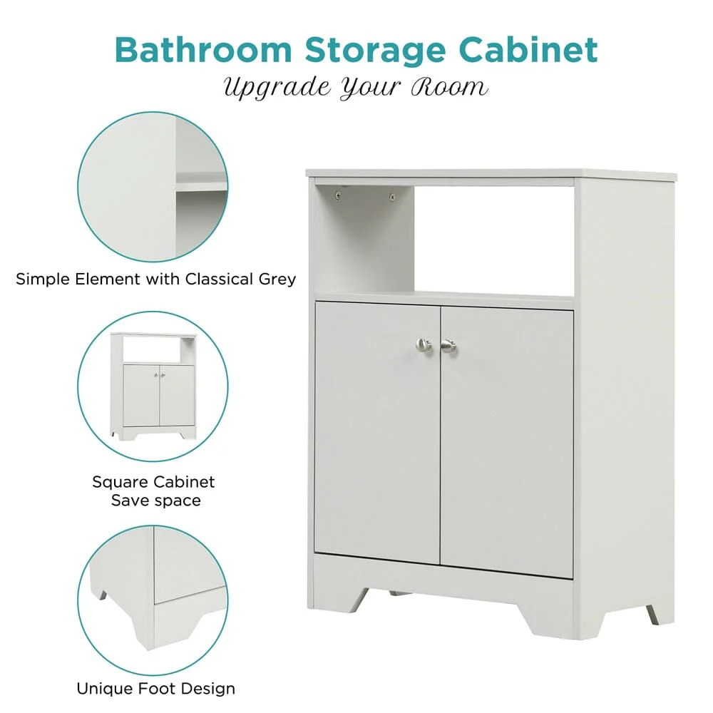 Giving Tree Grey Bathroom Storage Cabinet with Adjustable Shelves, Freestanding Floor Cabinet for Home Kitchen, Easy to Assemble - Image 5