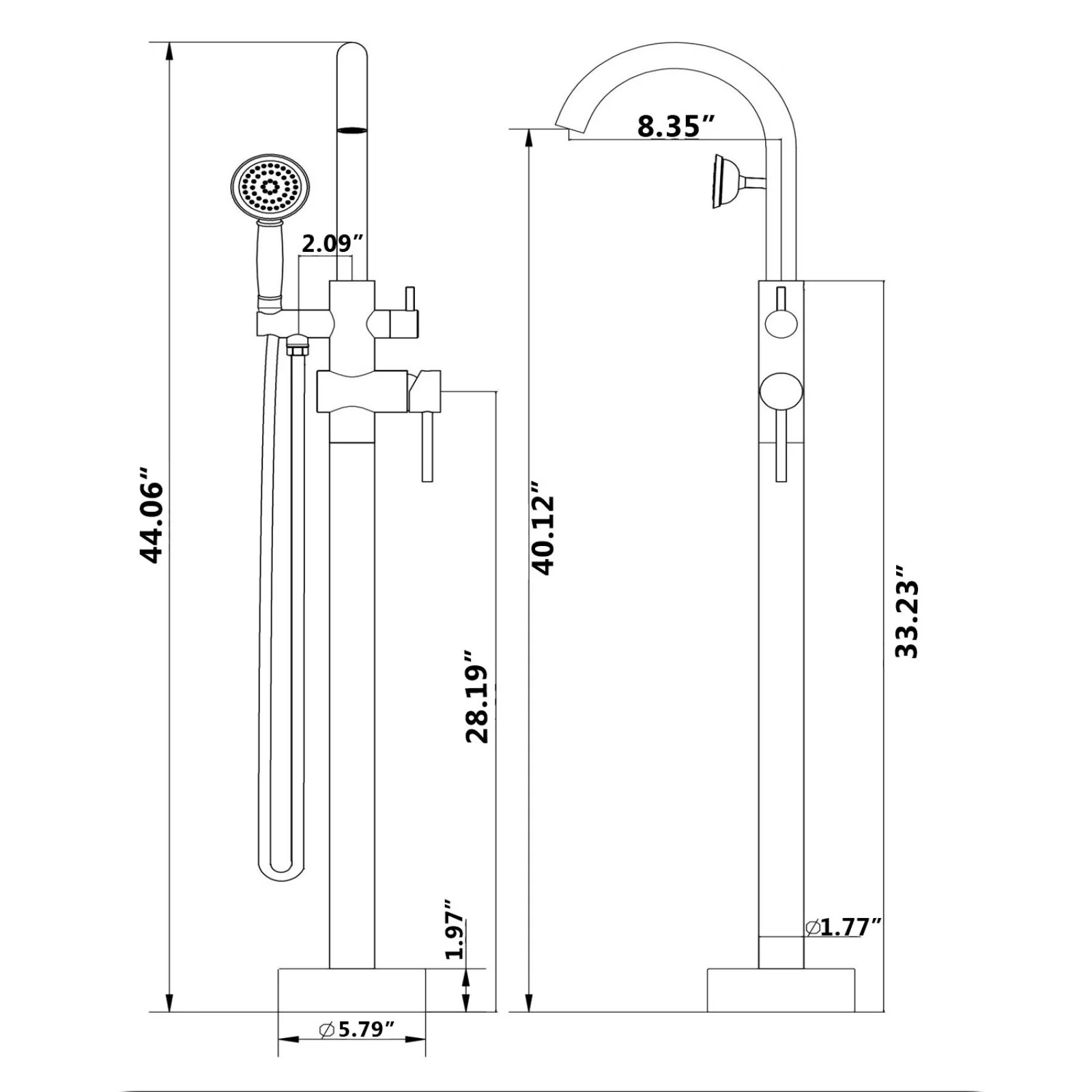 Modern Hand Held Shower Floor Mounted Freestanding Tub Filler, 3 Color & 6 Gallons Per Mins - Image 11
