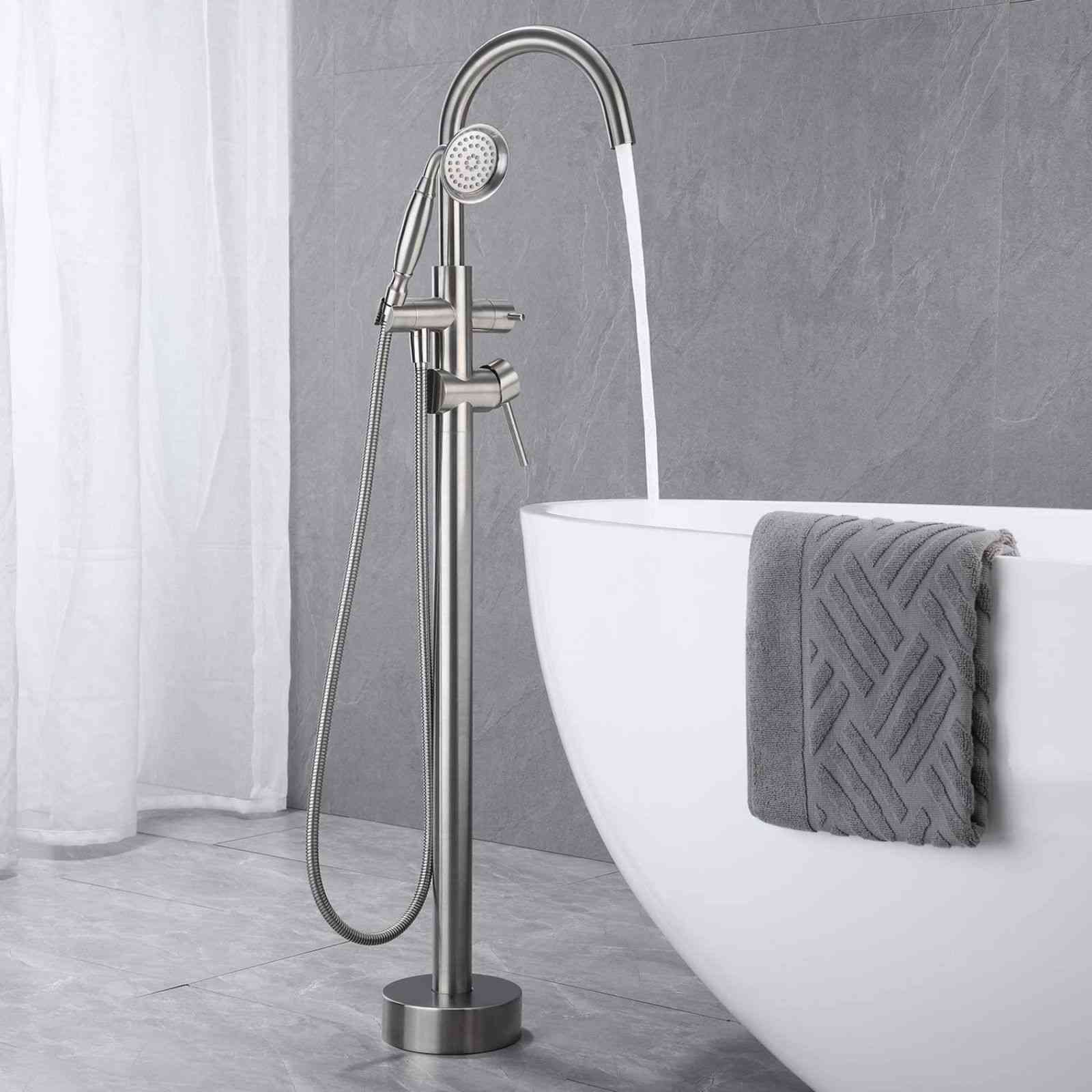 Modern Hand Held Shower Floor Mounted Freestanding Tub Filler, 3 Color & 6 Gallons Per Mins - Image 12