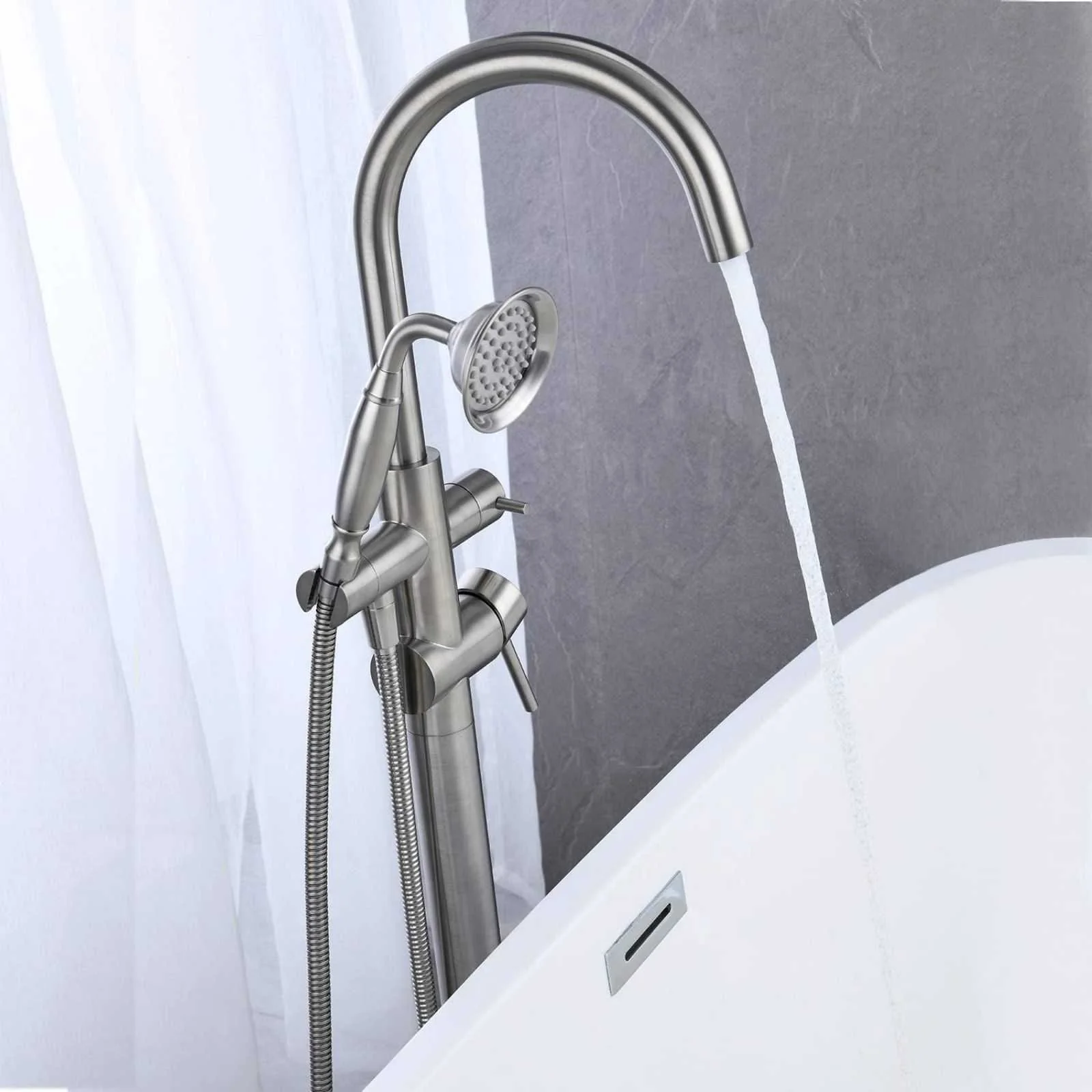 Modern Hand Held Shower Floor Mounted Freestanding Tub Filler, 3 Color & 6 Gallons Per Mins - Image 13