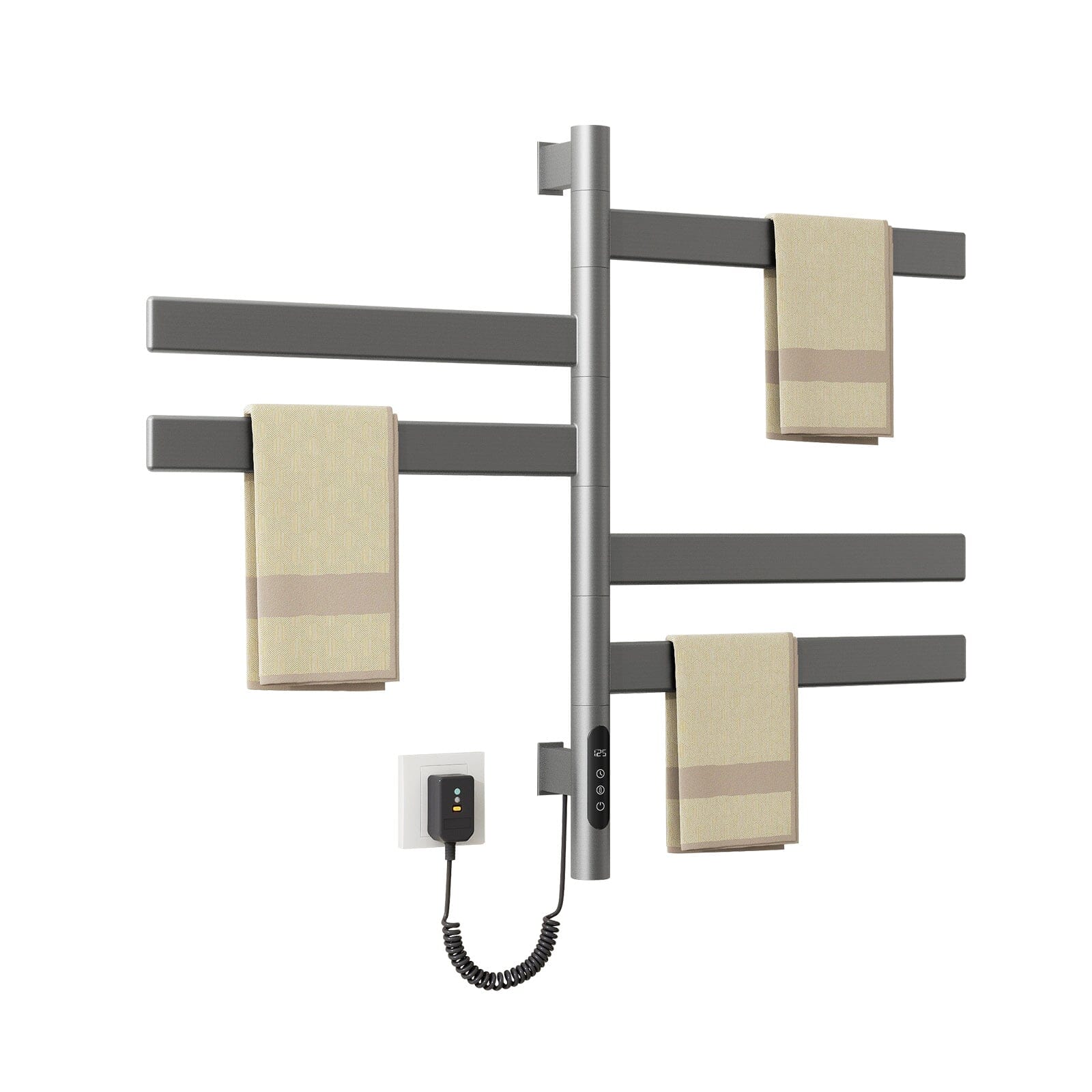 Heated Towel Racks for Bathroom, 180° Rotating Wall Mounted Towel Warmer with Flat 5 Bar - Image 12