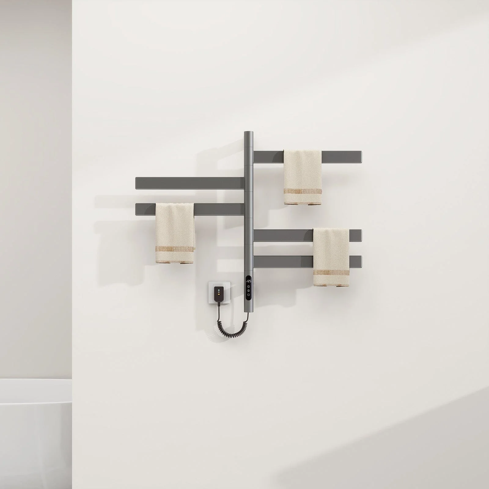 Heated Towel Racks for Bathroom, 180° Rotating Wall Mounted Towel Warmer with Flat 5 Bar - Image 13