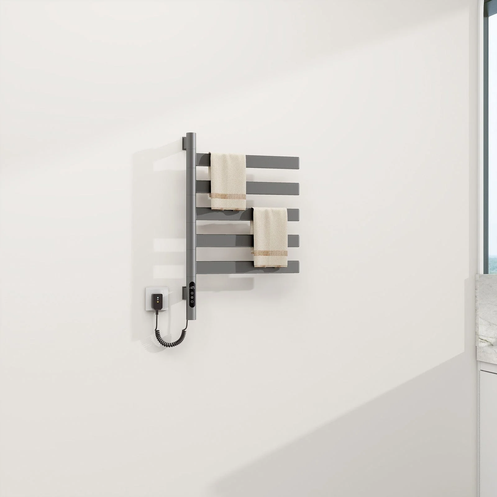 Heated Towel Racks for Bathroom, 180° Rotating Wall Mounted Towel Warmer with Flat 5 Bar - Image 14