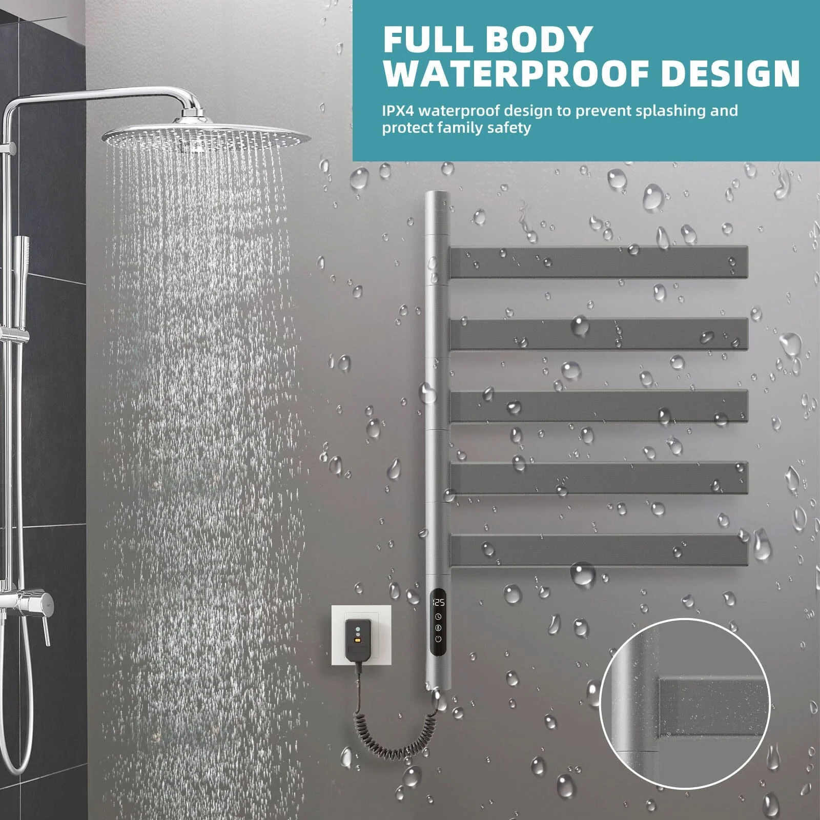 Heated Towel Racks for Bathroom, 180° Rotating Wall Mounted Towel Warmer with Flat 5 Bar - Image 17