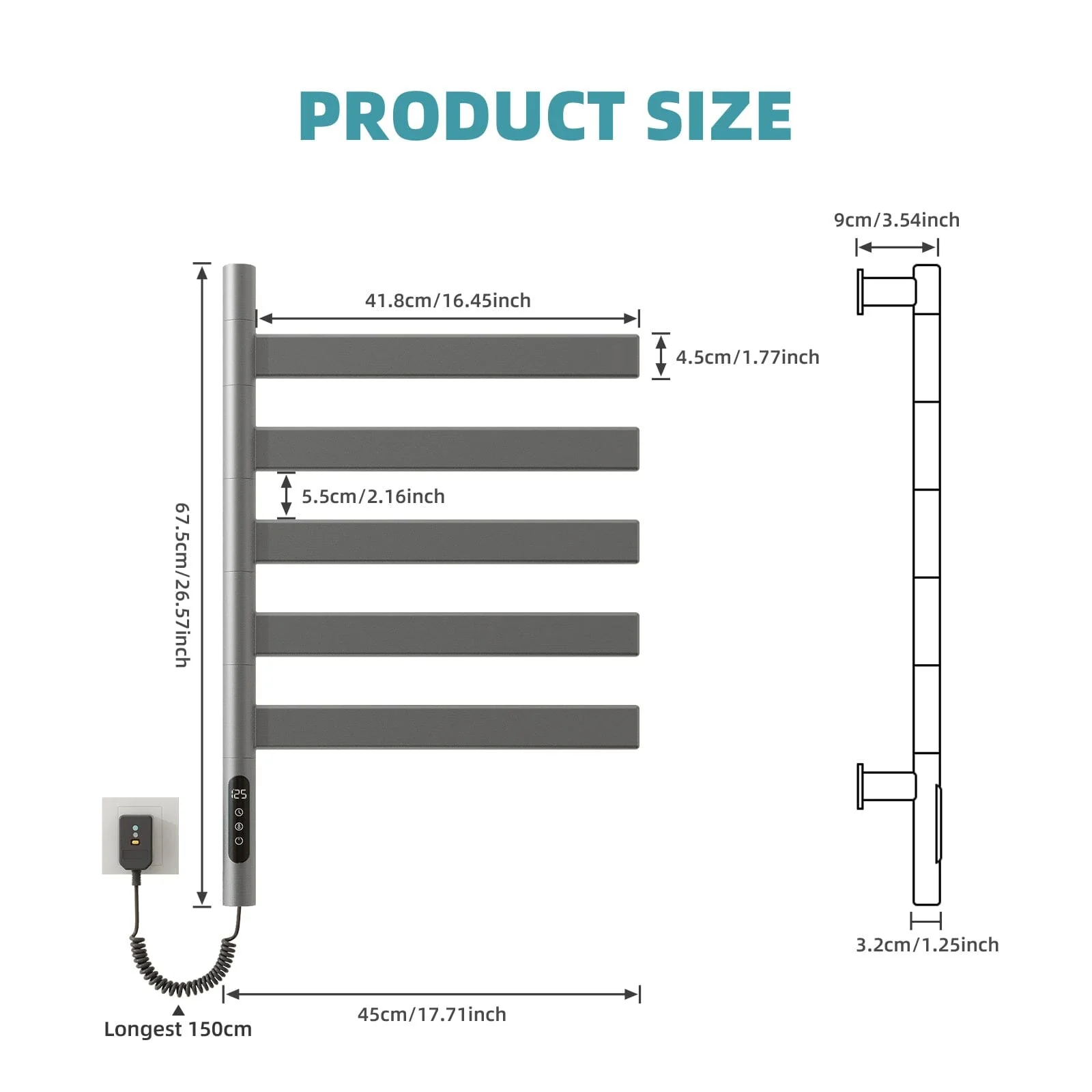 Heated Towel Racks for Bathroom, 180° Rotating Wall Mounted Towel Warmer with Flat 5 Bar - Image 20