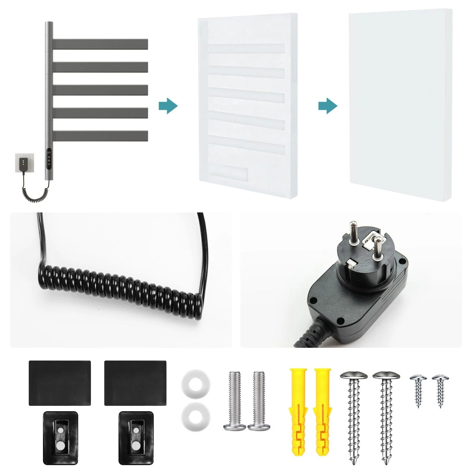 Heated Towel Racks for Bathroom, 180° Rotating Wall Mounted Towel Warmer with Flat 5 Bar - Image 21