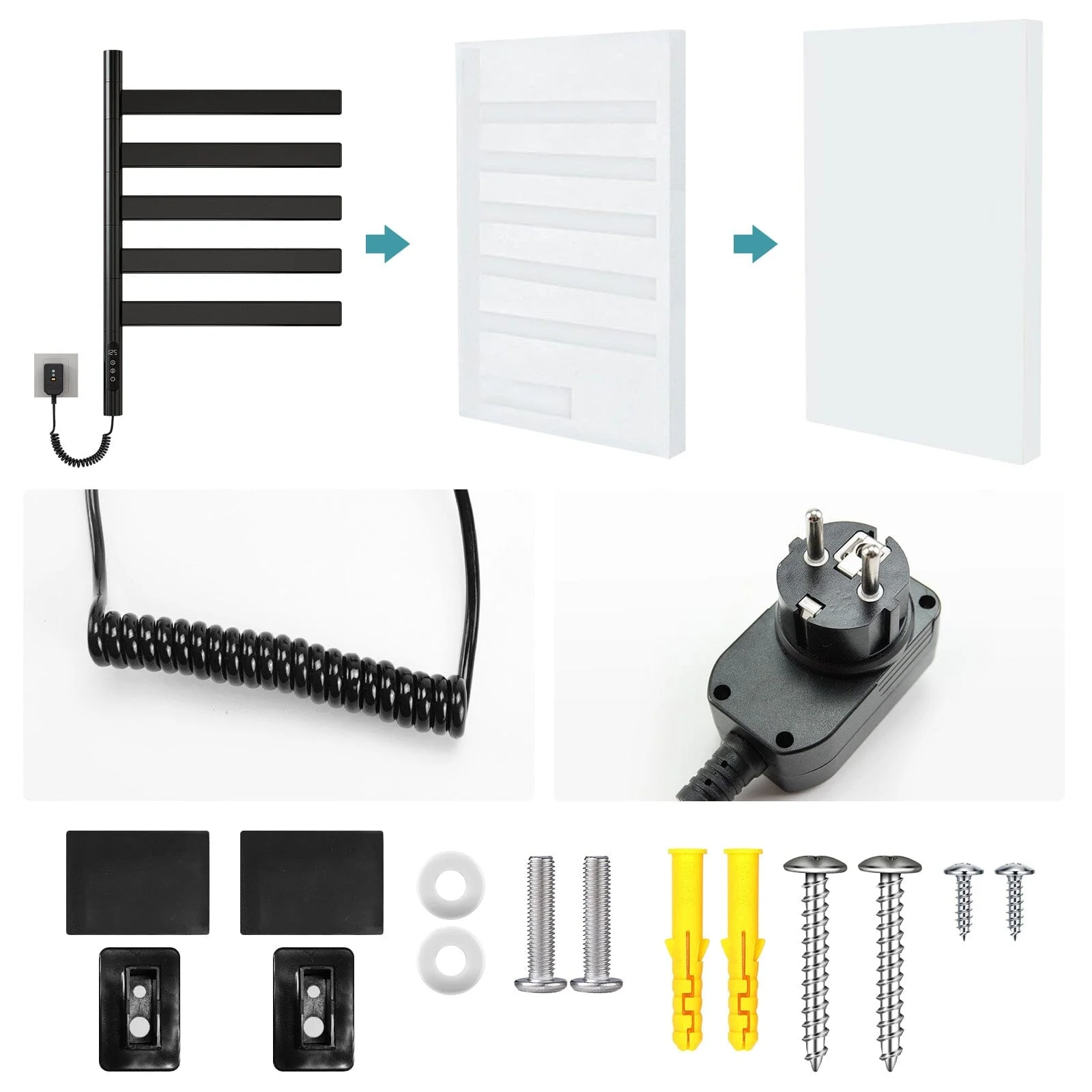 Heated Towel Racks for Bathroom, 180° Rotating Wall Mounted Towel Warmer with Flat 5 Bar - Image 22