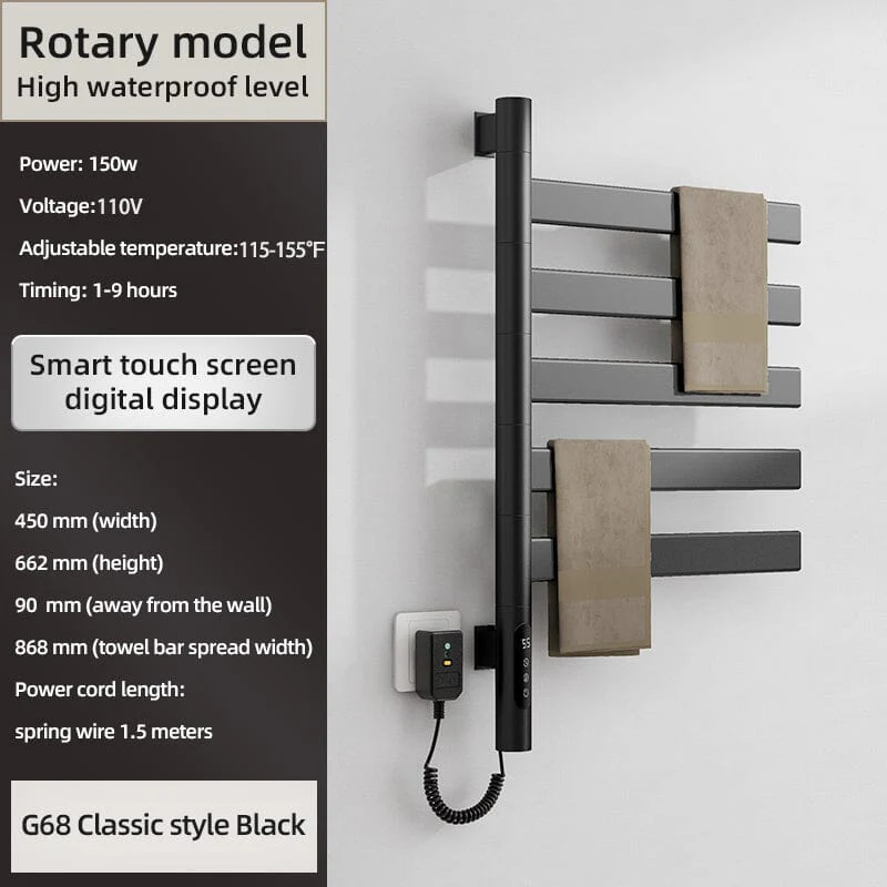 Heated Towel Racks for Bathroom, 180° Rotating Wall Mounted Towel Warmer with Flat 5 Bar - Image 23