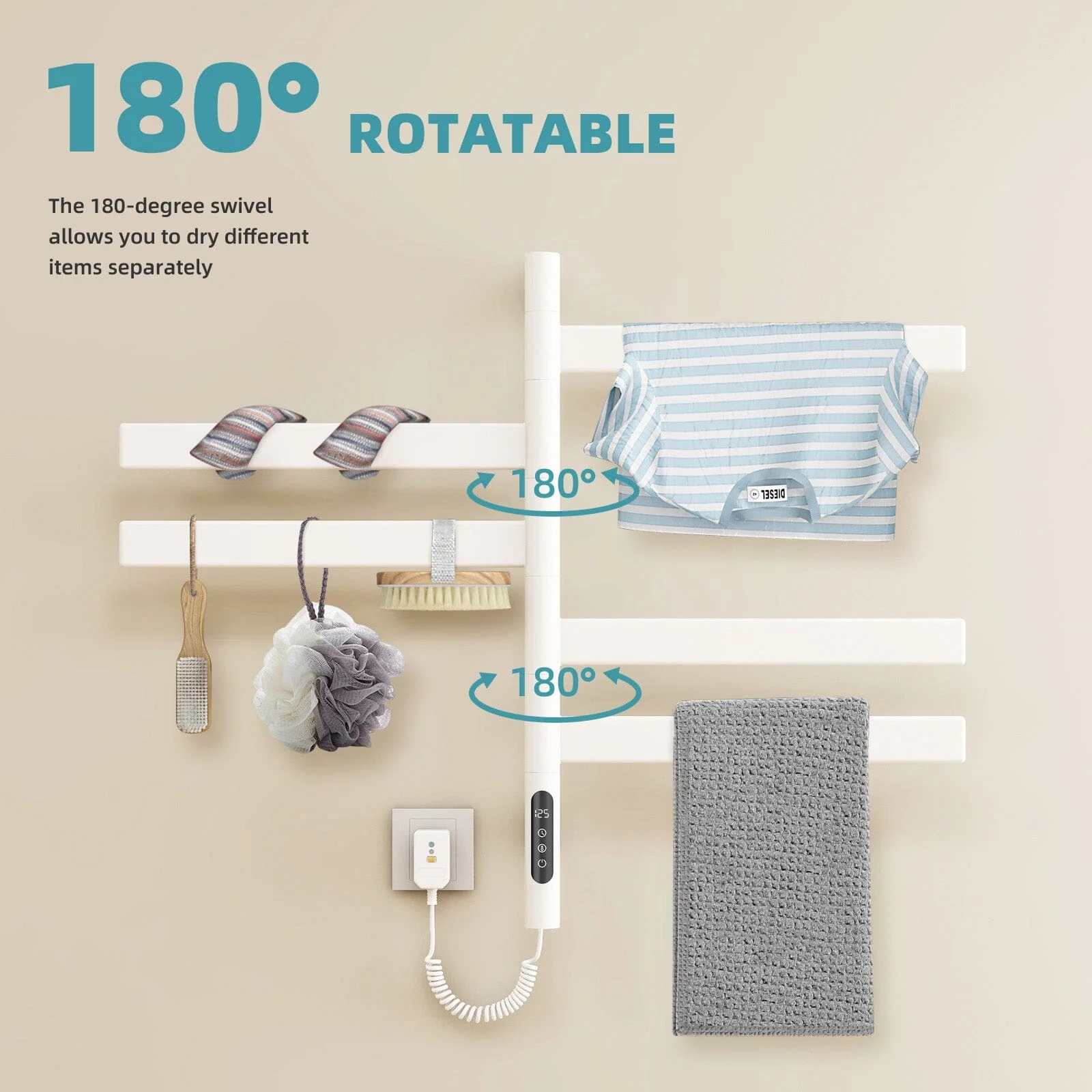 Heated Towel Racks for Bathroom, 180° Rotating Wall Mounted Towel Warmer with Flat 5 Bar - Image 29