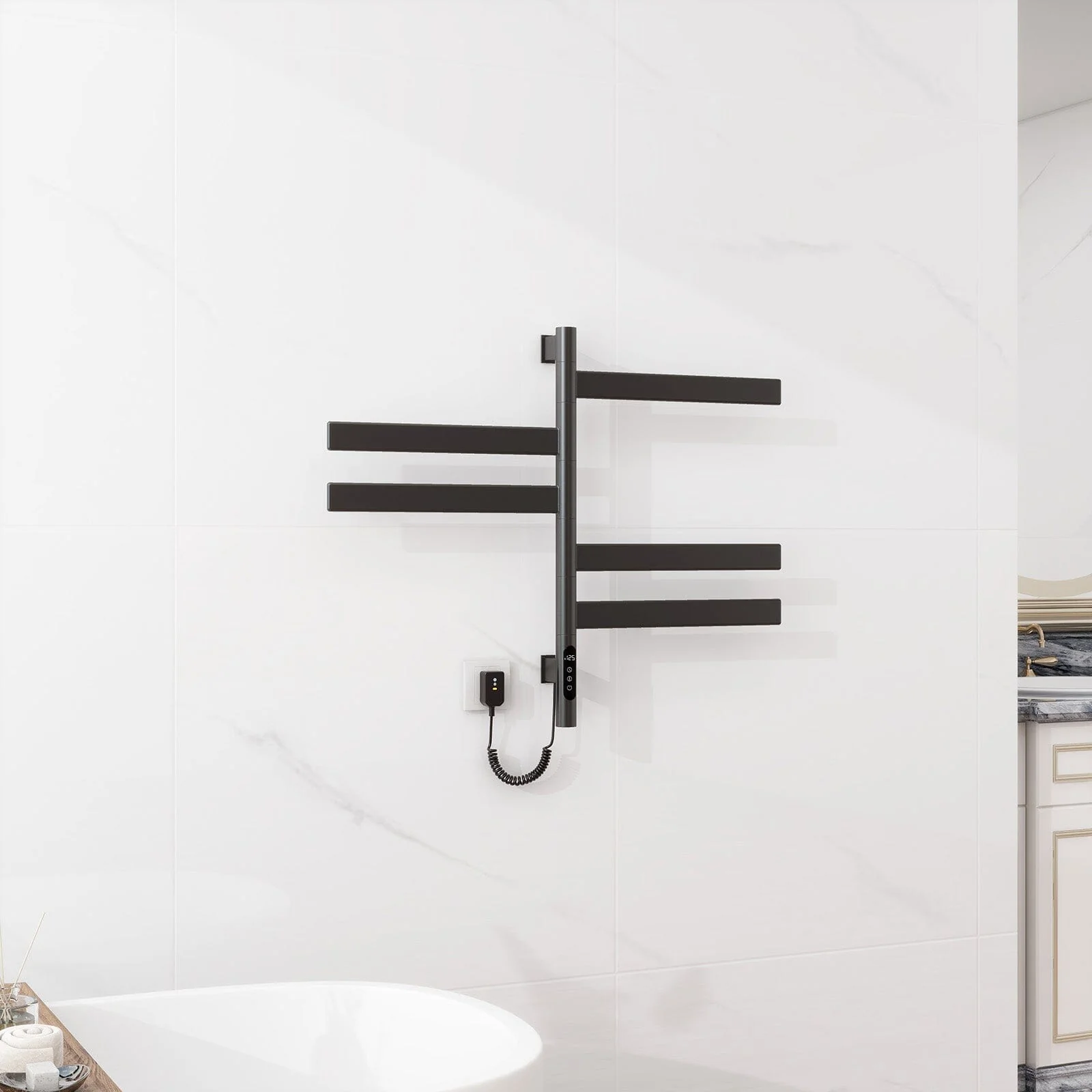 Heated Towel Racks for Bathroom, 180° Rotating Wall Mounted Towel Warmer with Flat 5 Bar - Image 3