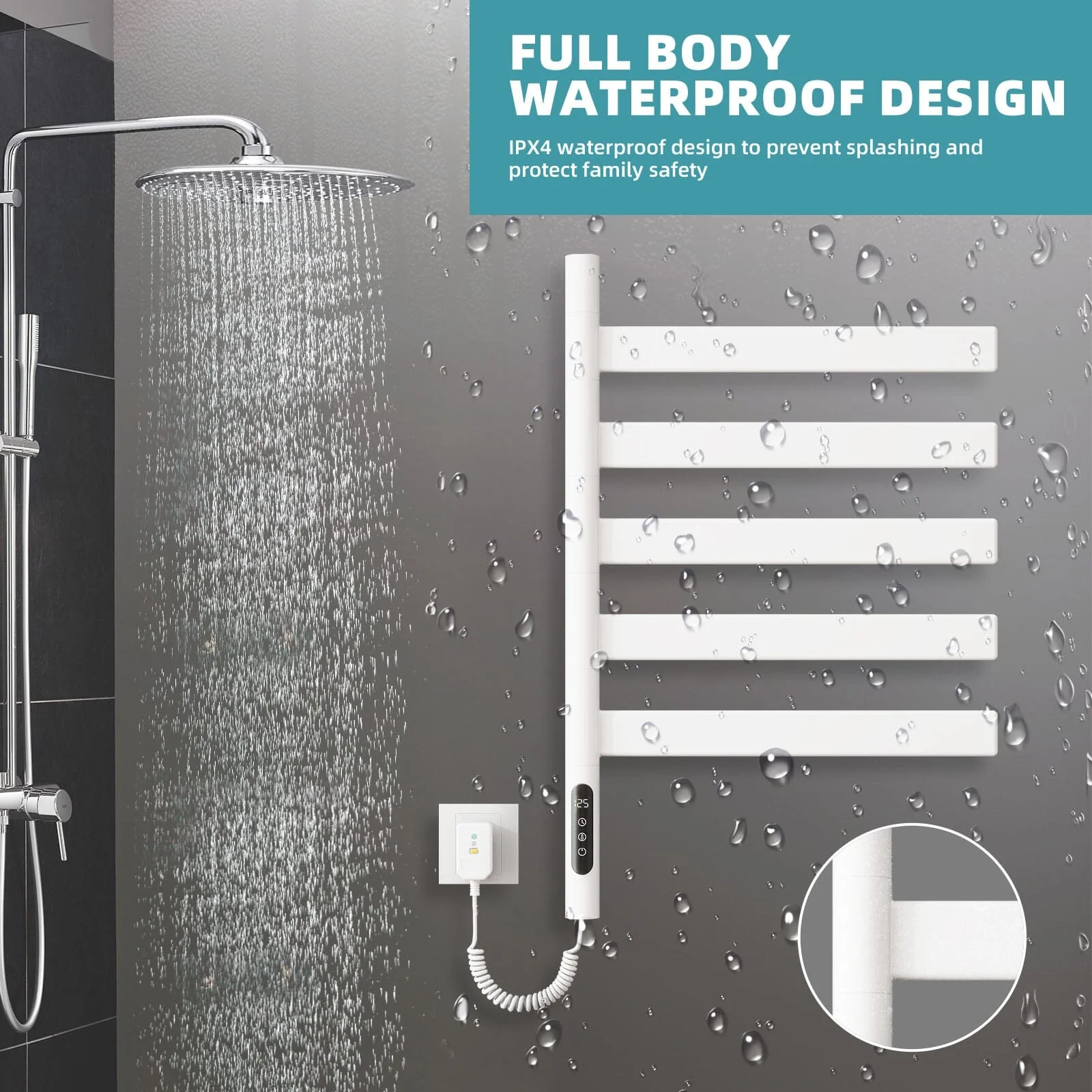 Heated Towel Racks for Bathroom, 180° Rotating Wall Mounted Towel Warmer with Flat 5 Bar - Image 30