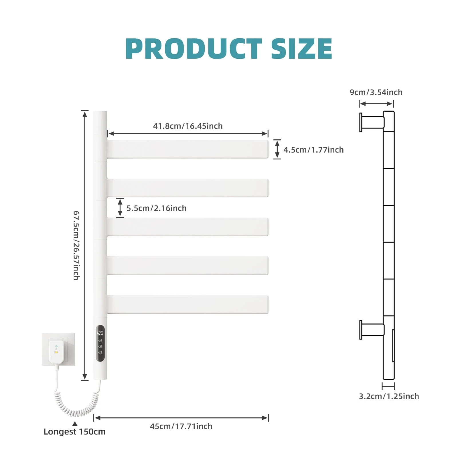 Heated Towel Racks for Bathroom, 180° Rotating Wall Mounted Towel Warmer with Flat 5 Bar - Image 33