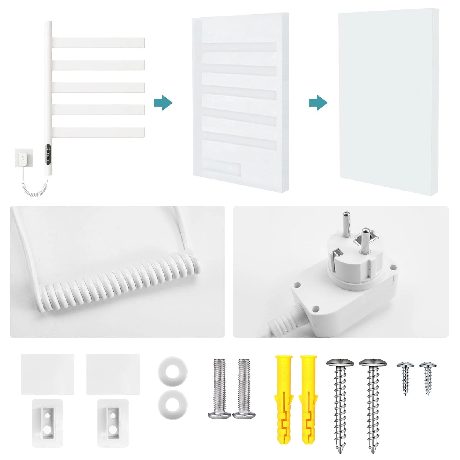 Heated Towel Racks for Bathroom, 180° Rotating Wall Mounted Towel Warmer with Flat 5 Bar - Image 35