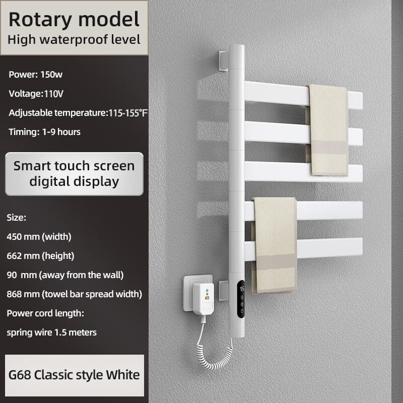 Heated Towel Racks for Bathroom, 180° Rotating Wall Mounted Towel Warmer with Flat 5 Bar - Image 36
