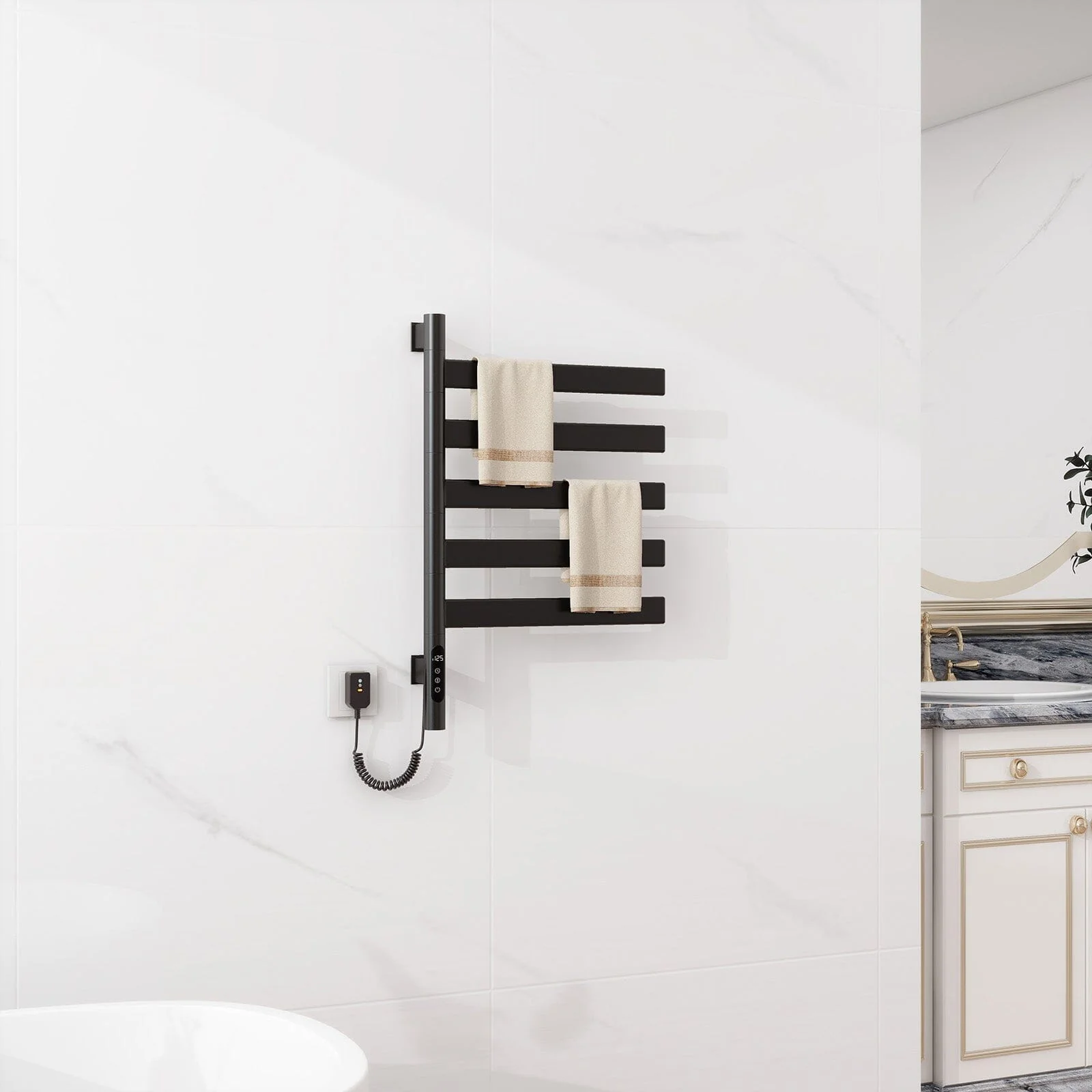 Heated Towel Racks for Bathroom, 180° Rotating Wall Mounted Towel Warmer with Flat 5 Bar - Image 4