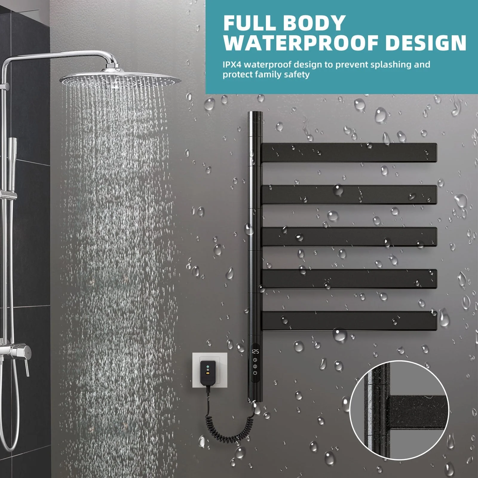Heated Towel Racks for Bathroom, 180° Rotating Wall Mounted Towel Warmer with Flat 5 Bar - Image 8