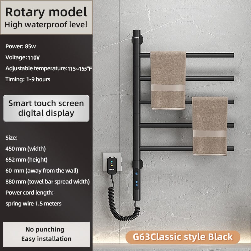 Heated Towel Racks for Bathroom, 180° Rotating Wall Mounted Towel Warmer with Built-in Timer - Image 12