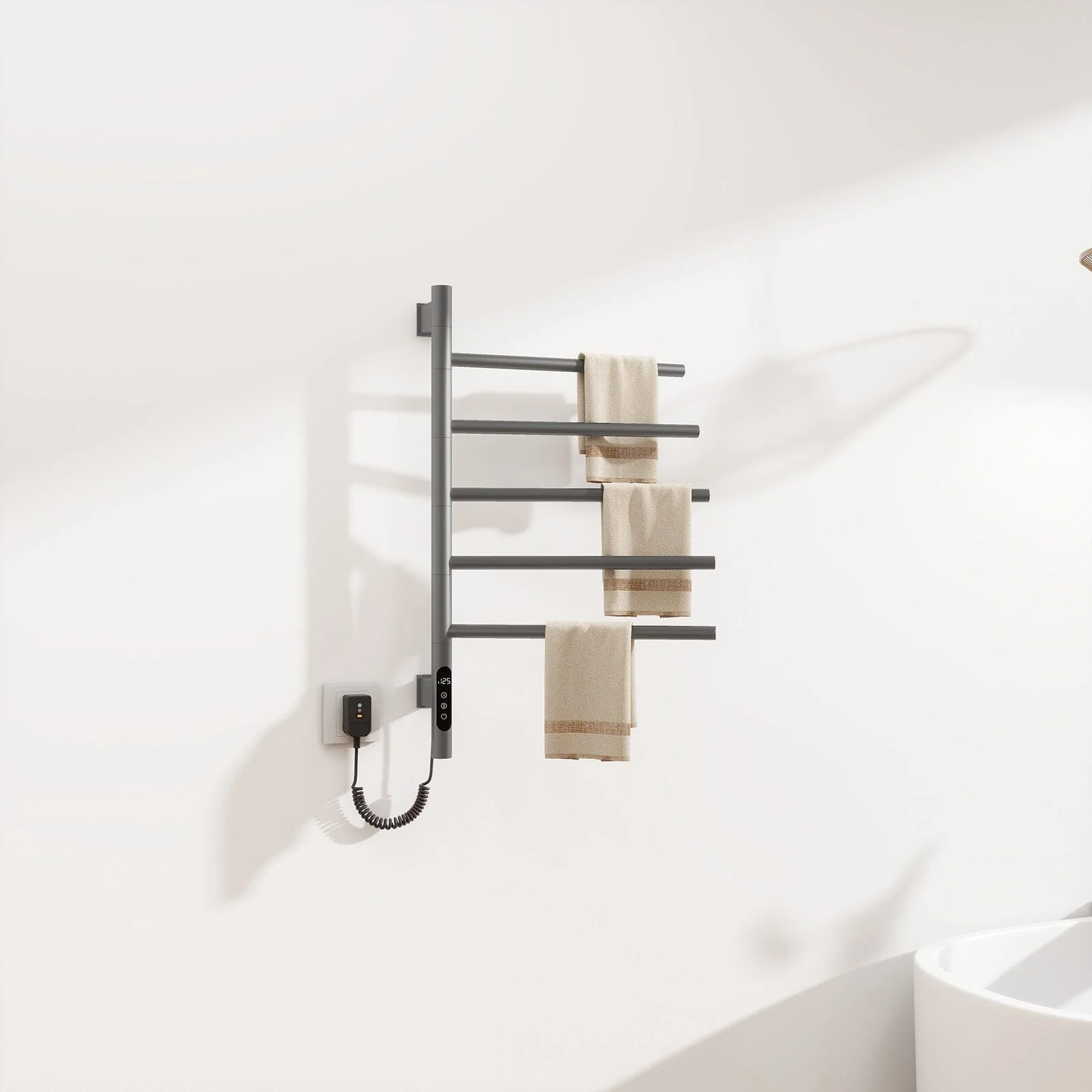 Heated Towel Racks for Bathroom, 180° Rotating Wall Mounted Towel Warmer with Built-in Timer - Image 15