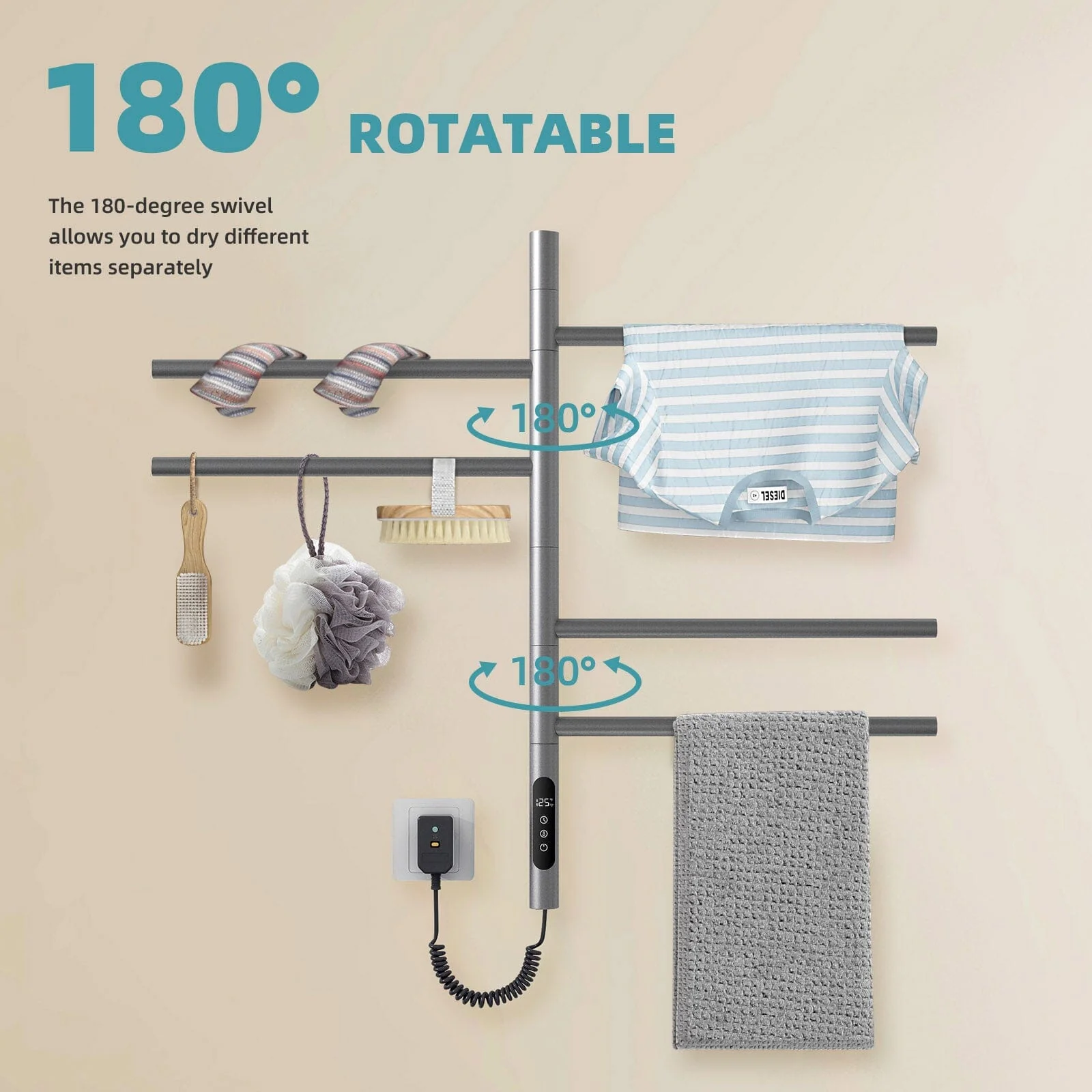 Heated Towel Racks for Bathroom, 180° Rotating Wall Mounted Towel Warmer with Built-in Timer - Image 18