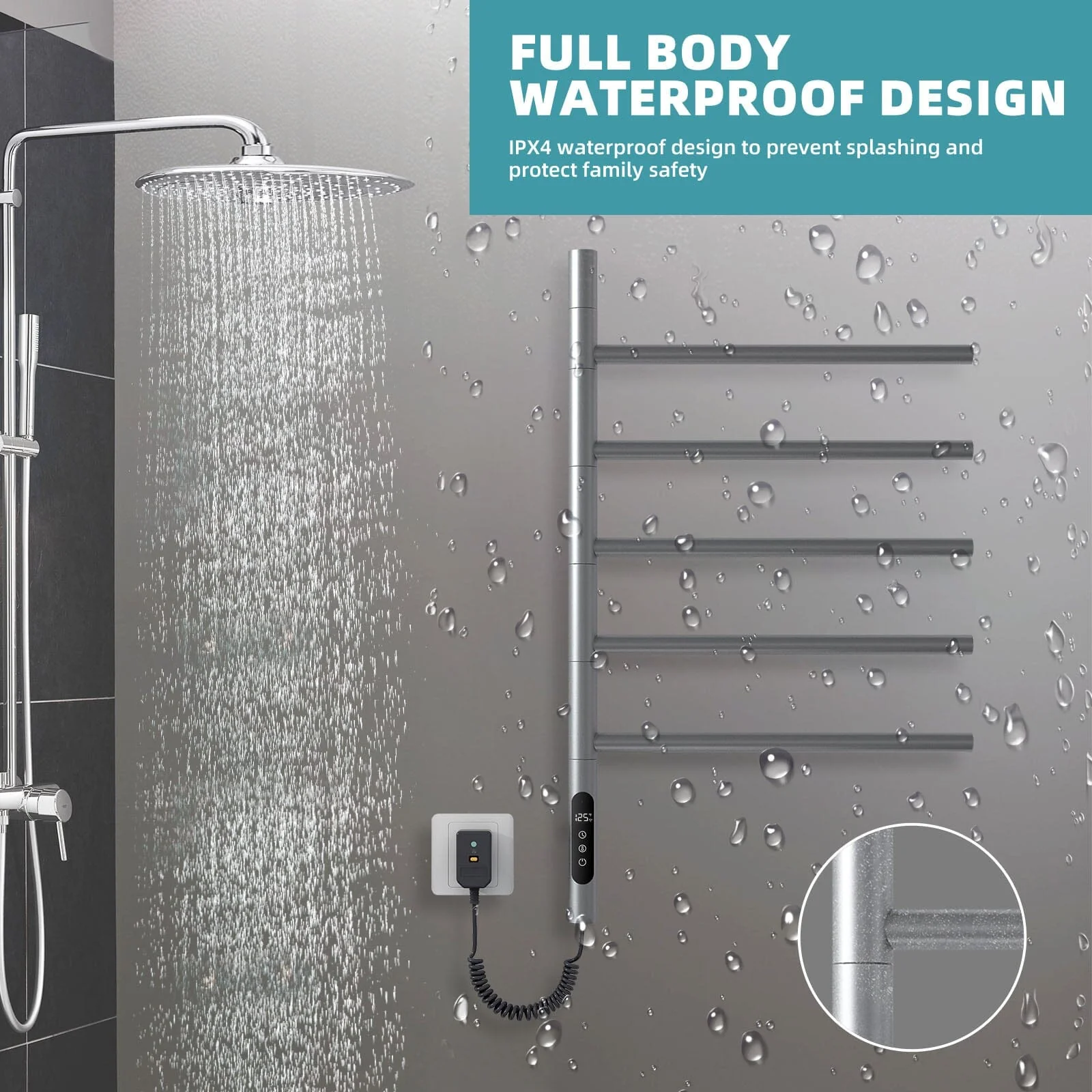 Heated Towel Racks for Bathroom, 180° Rotating Wall Mounted Towel Warmer with Built-in Timer - Image 20