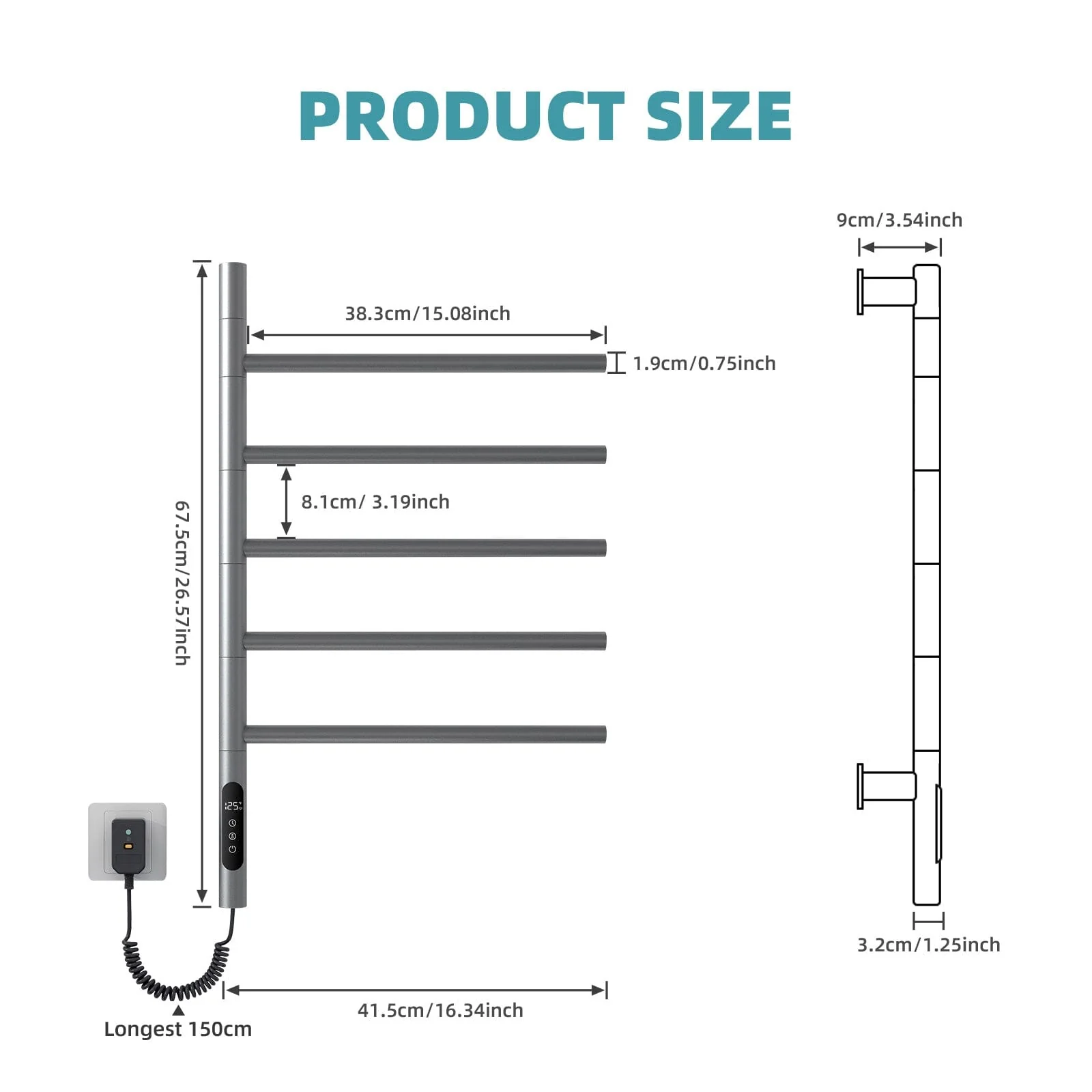 Heated Towel Racks for Bathroom, 180° Rotating Wall Mounted Towel Warmer with Built-in Timer - Image 21