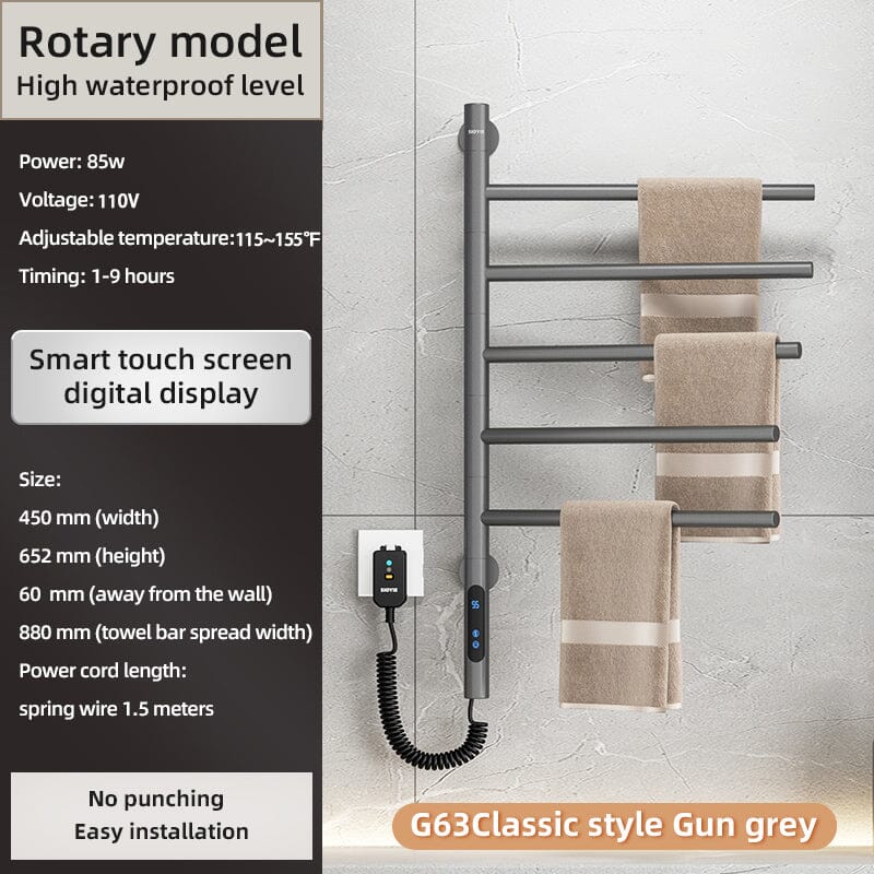 Heated Towel Racks for Bathroom, 180° Rotating Wall Mounted Towel Warmer with Built-in Timer - Image 24