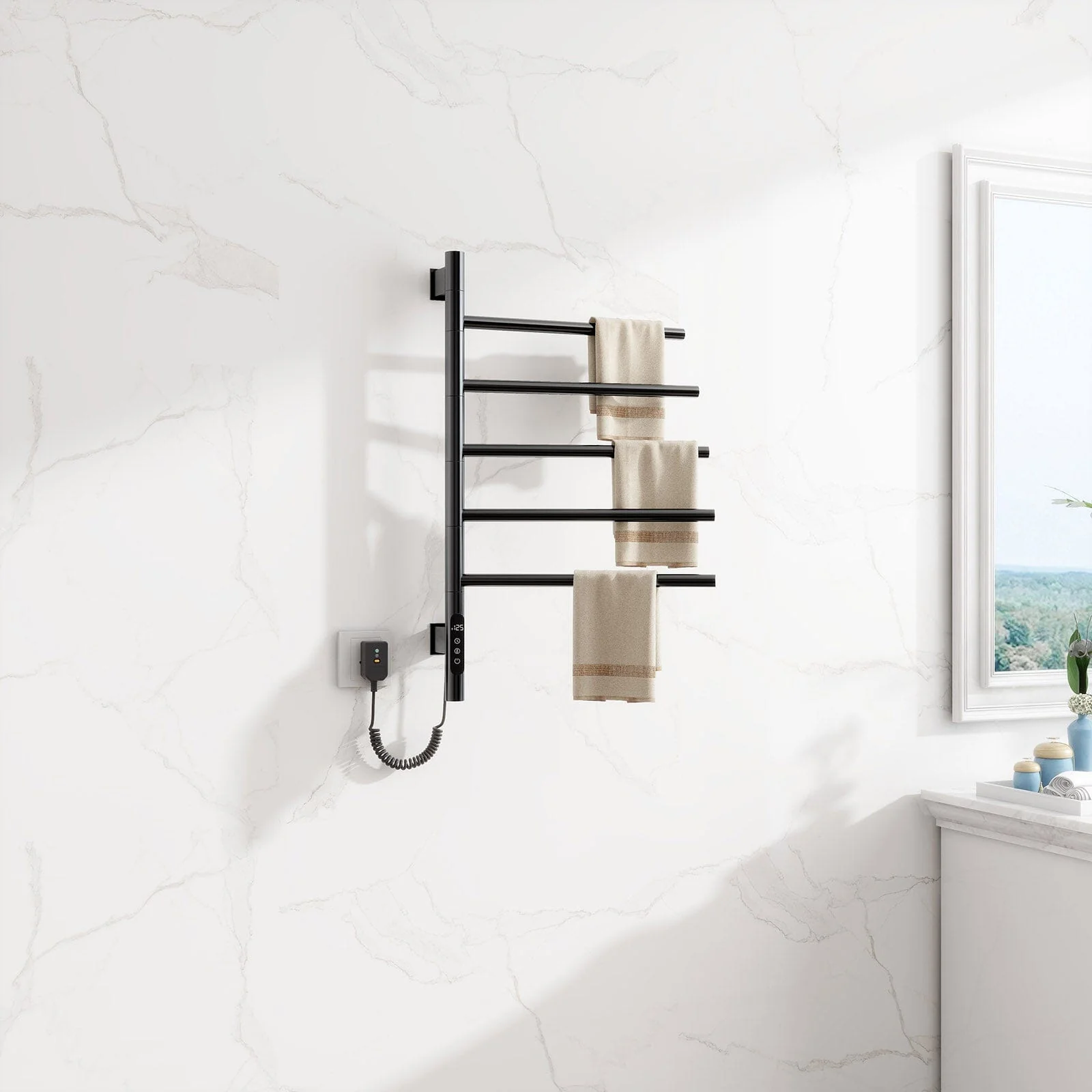 Heated Towel Racks for Bathroom, 180° Rotating Wall Mounted Towel Warmer with Built-in Timer - Image 3