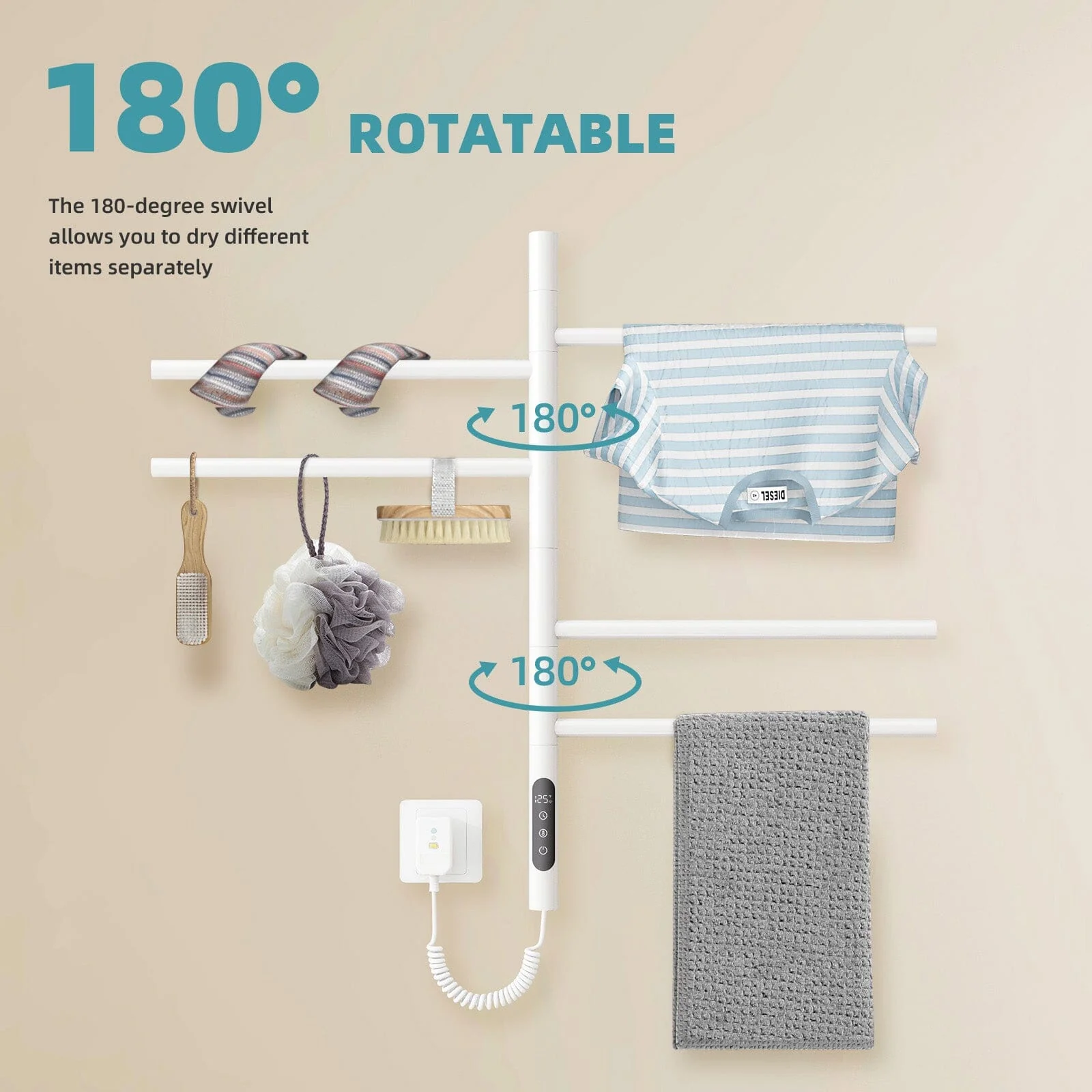 Heated Towel Racks for Bathroom, 180° Rotating Wall Mounted Towel Warmer with Built-in Timer - Image 30