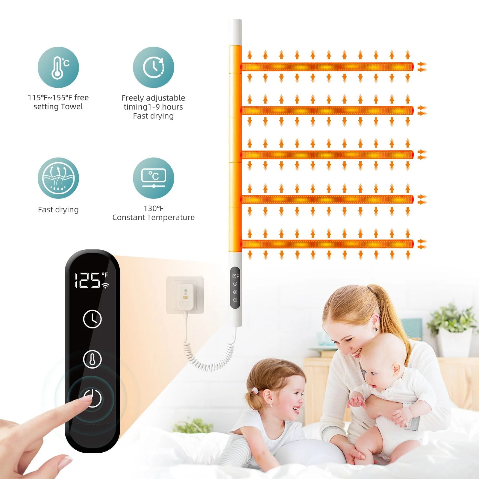 Heated Towel Racks for Bathroom, 180° Rotating Wall Mounted Towel Warmer with Built-in Timer - Image 31