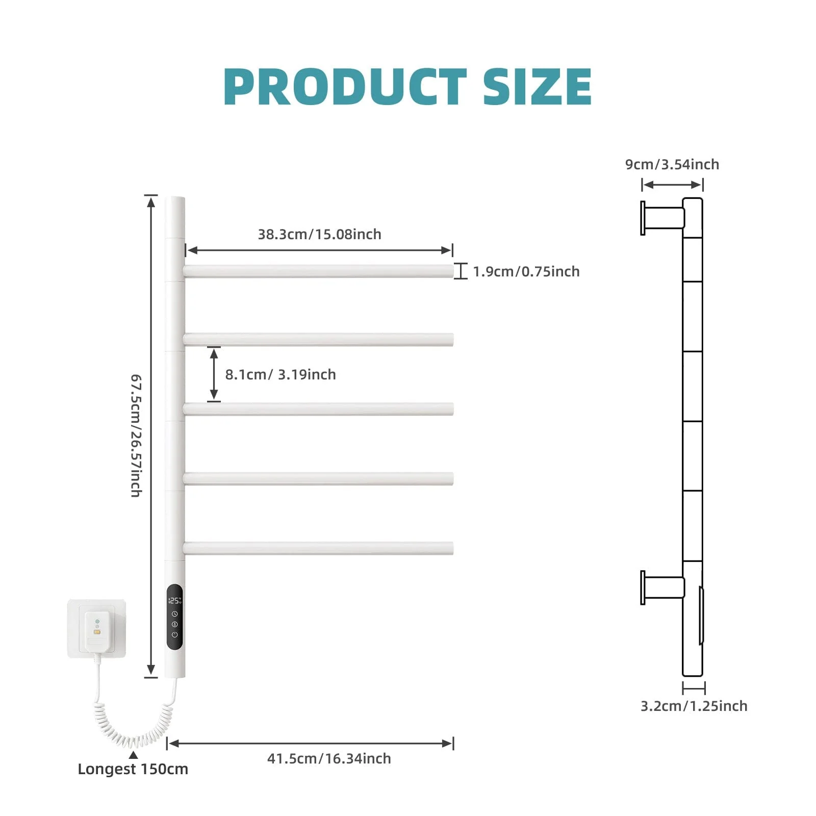 Heated Towel Racks for Bathroom, 180° Rotating Wall Mounted Towel Warmer with Built-in Timer - Image 34
