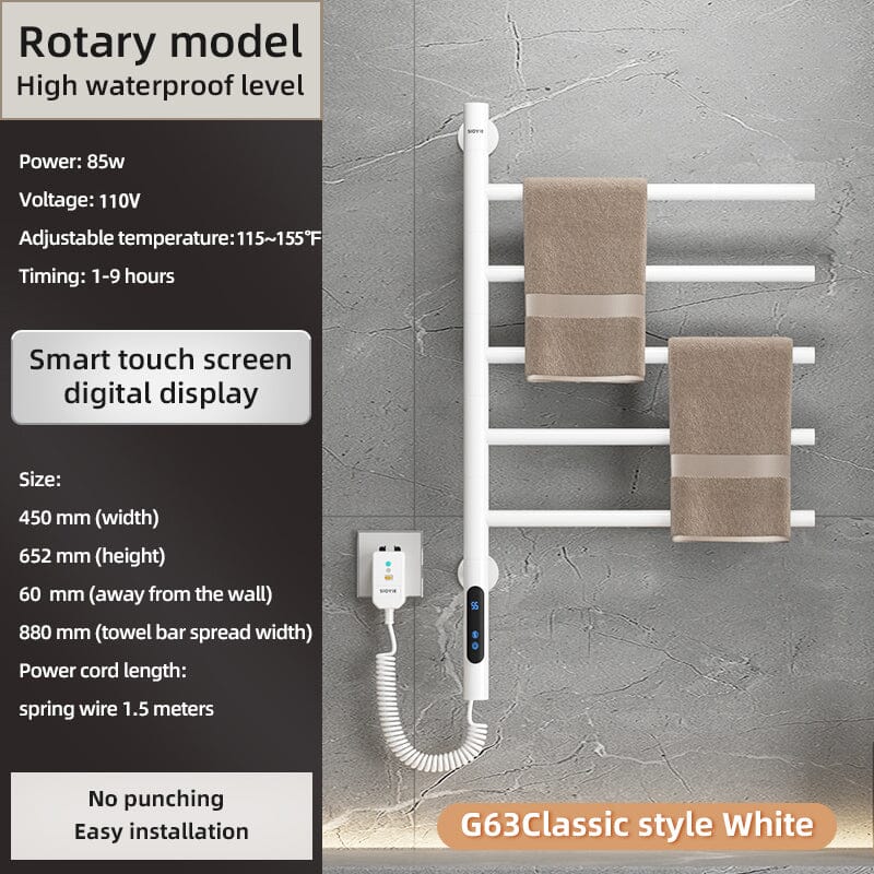 Heated Towel Racks for Bathroom, 180° Rotating Wall Mounted Towel Warmer with Built-in Timer - Image 37