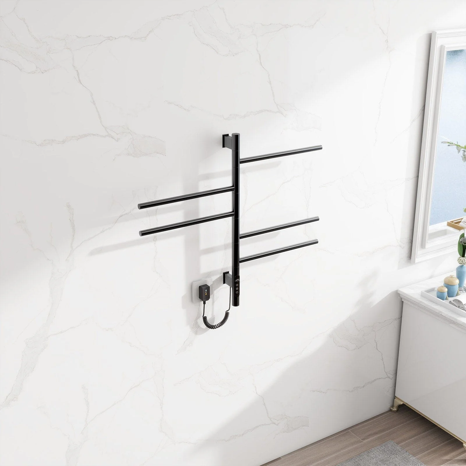 Heated Towel Racks for Bathroom, 180° Rotating Wall Mounted Towel Warmer with Built-in Timer - Image 4