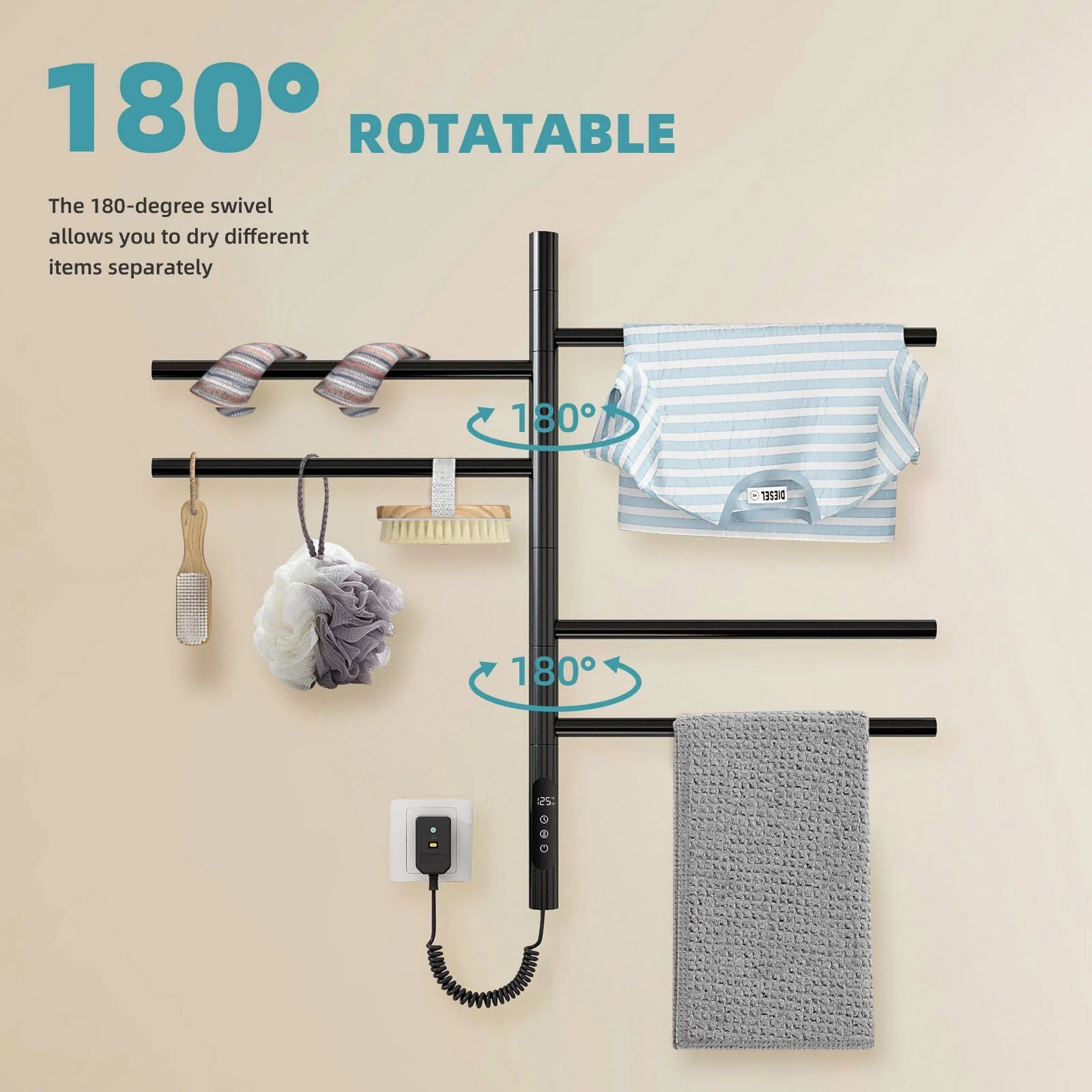 Heated Towel Racks for Bathroom, 180° Rotating Wall Mounted Towel Warmer with Built-in Timer - Image 6