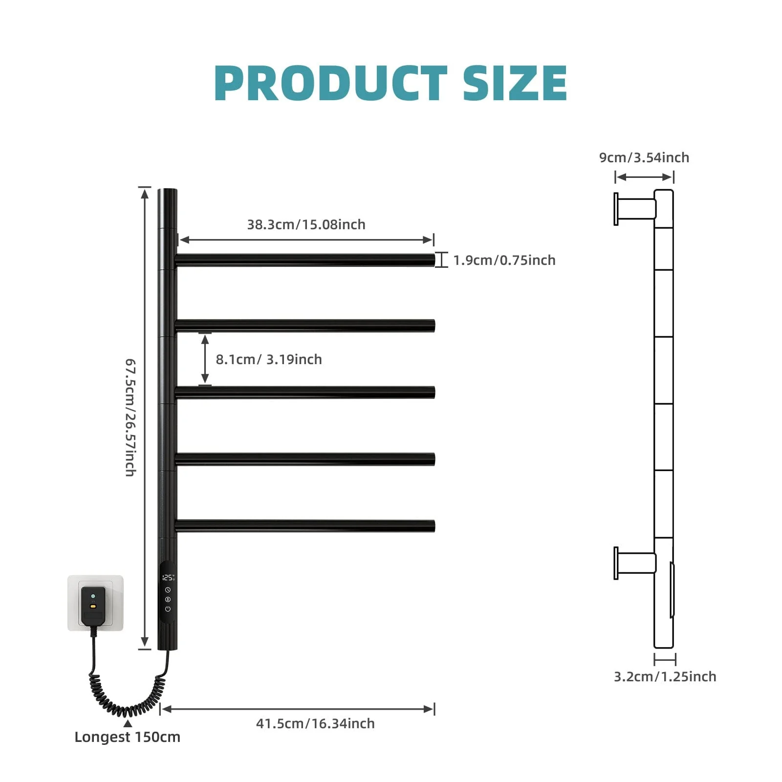 Heated Towel Racks for Bathroom, 180° Rotating Wall Mounted Towel Warmer with Built-in Timer - Image 9