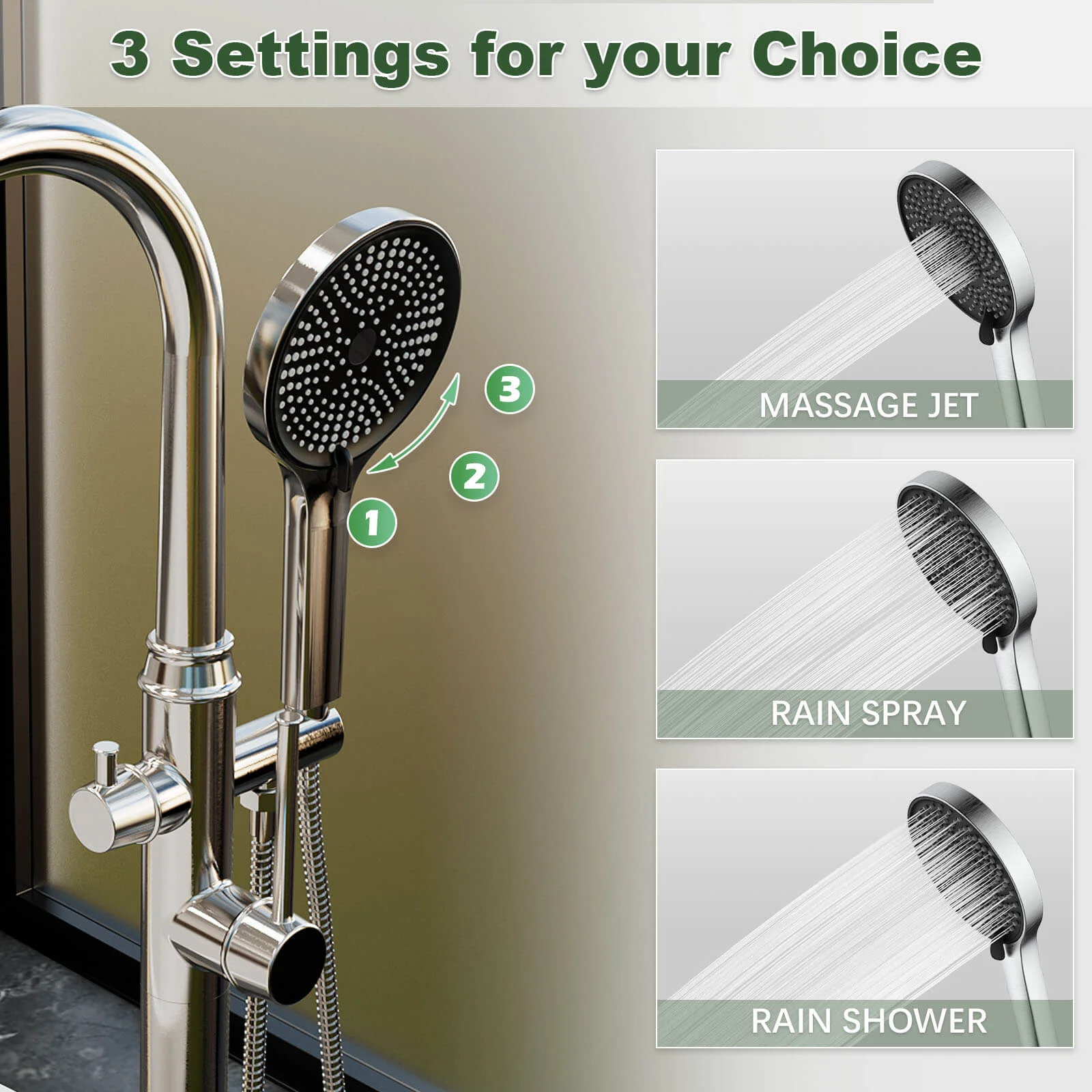 Freestanding Tub Filler High Arc 360° Swivel Bathtub Faucet with 3 Function Handheld - Image 13