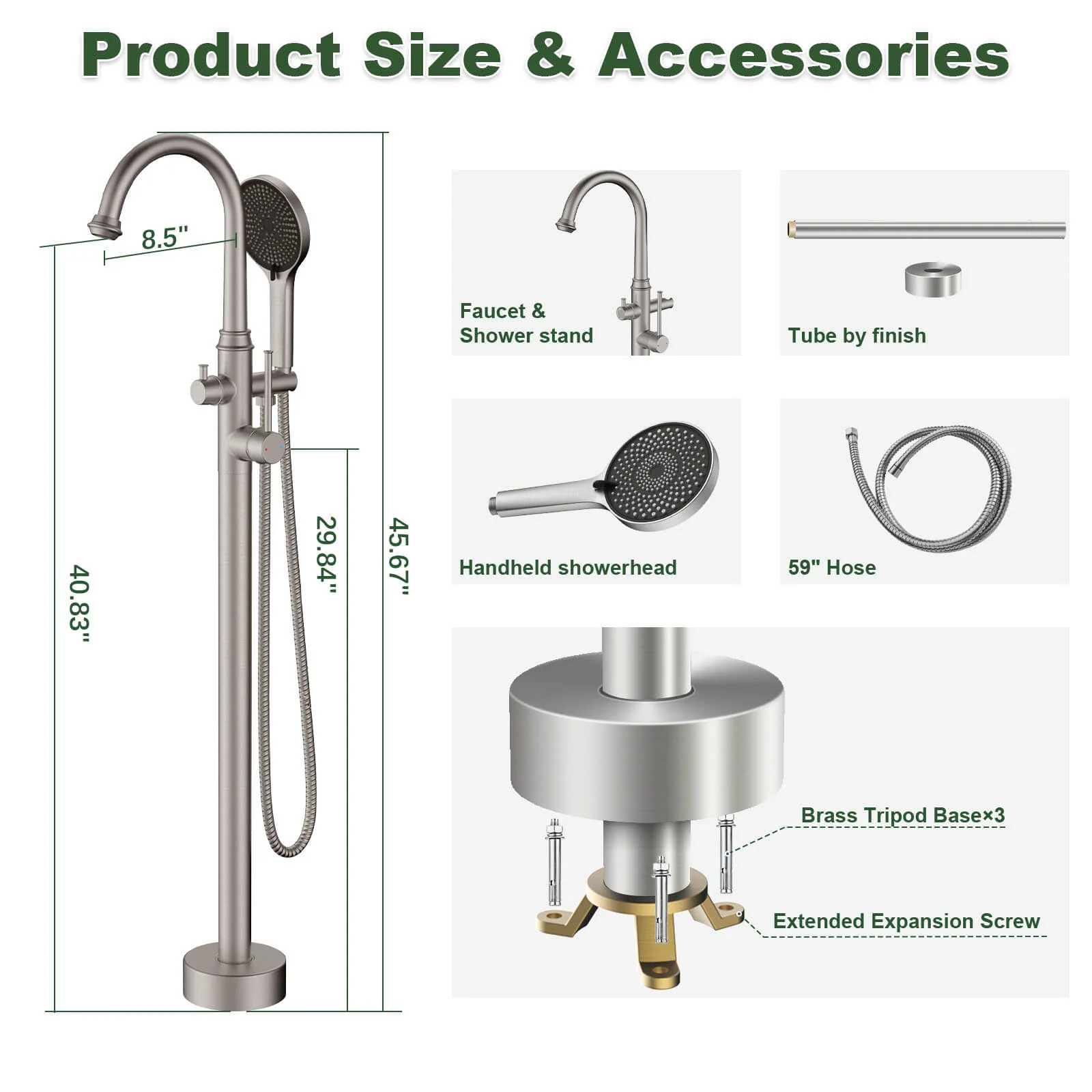 Freestanding Tub Filler High Arc 360° Swivel Bathtub Faucet with 3 Function Handheld - Image 16