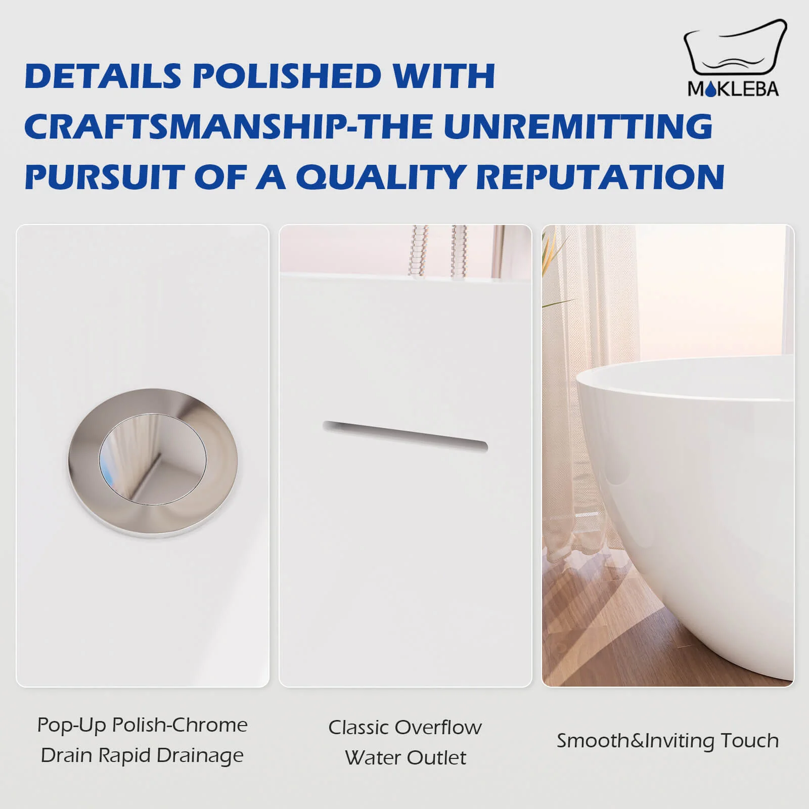 Mokleba 65" Acrylic Oval Freestanding Soaking Bathtub with Drain - Image 10