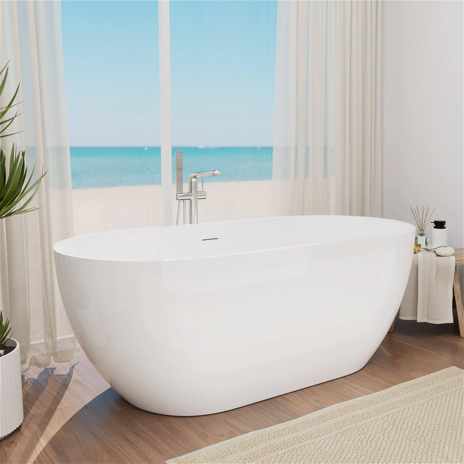 Mokleba 65" Acrylic Oval Freestanding Soaking Bathtub with Drain - Image 3