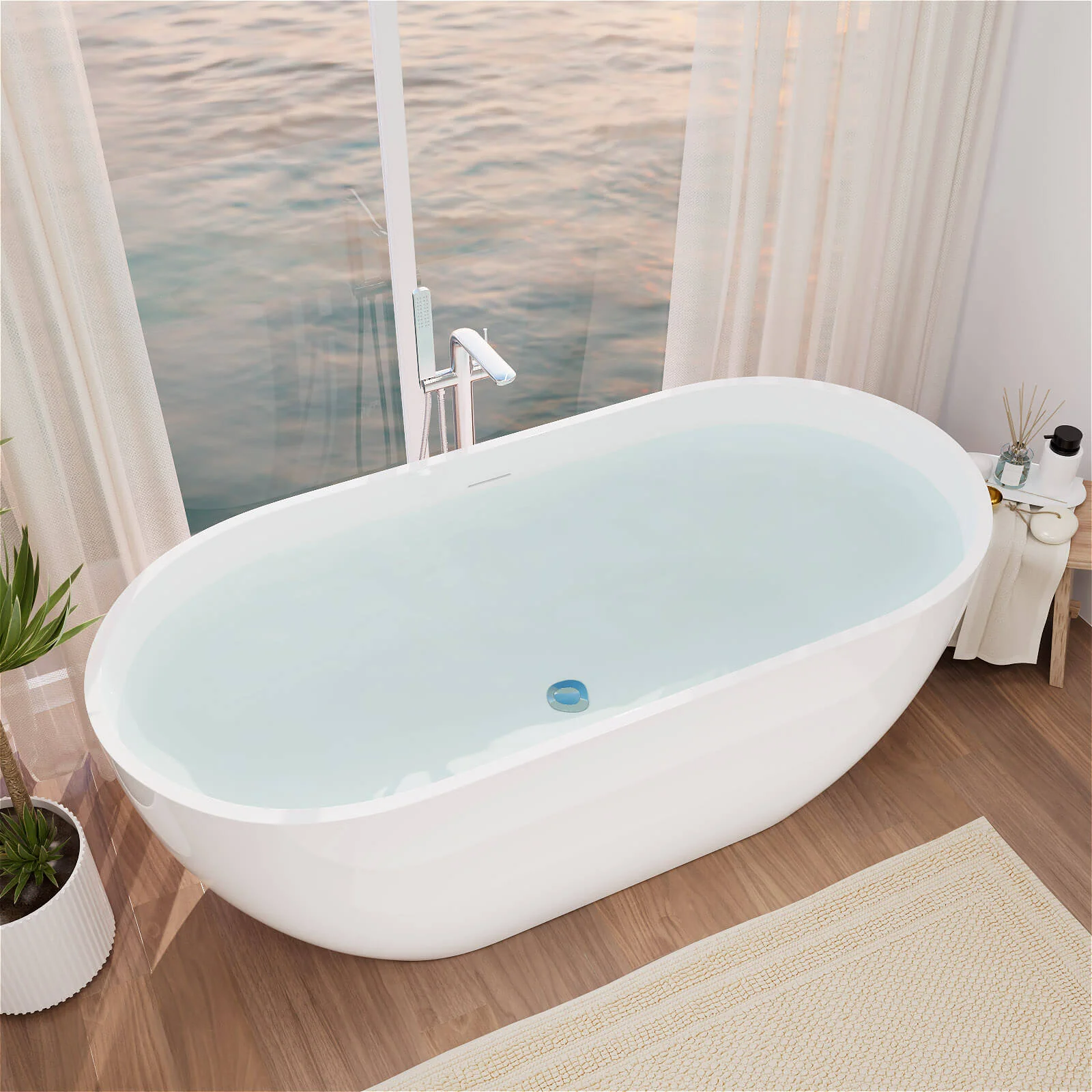 Mokleba 65" Acrylic Oval Freestanding Soaking Bathtub with Drain - Image 4