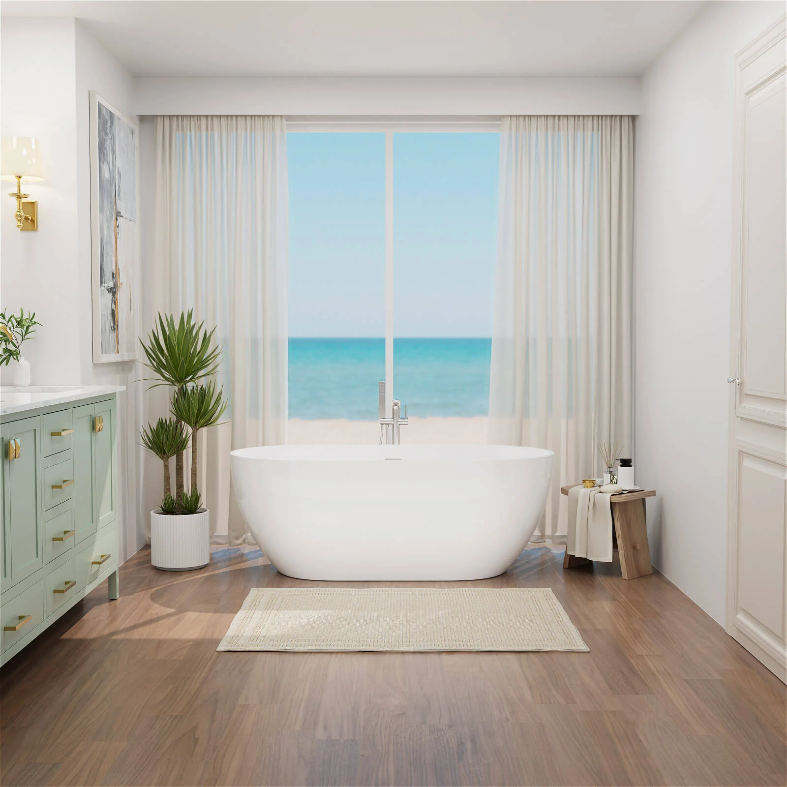 Mokleba 65" Acrylic Oval Freestanding Soaking Bathtub with Drain - Image 5