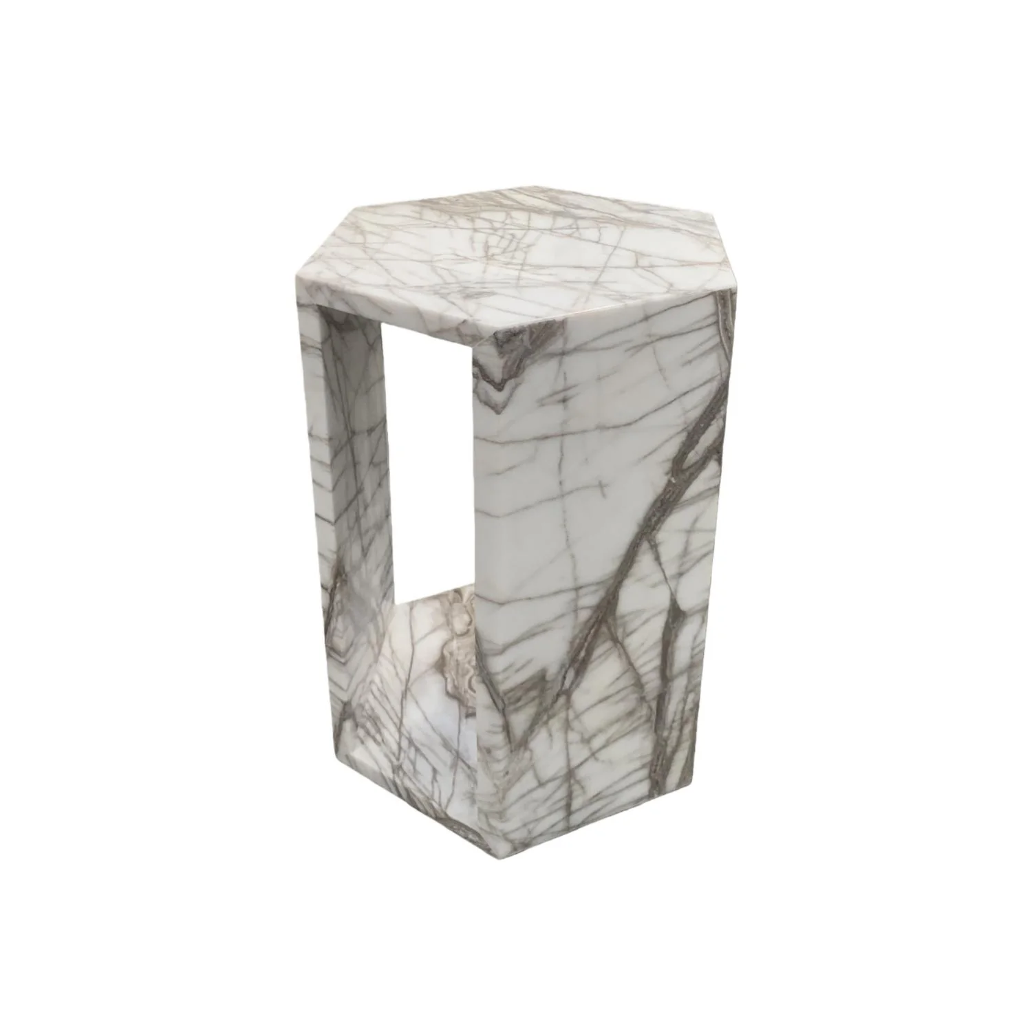 High-Polished Real Marble White Side Table with Grey Veining for Home Decor or Bathroom - Image 7