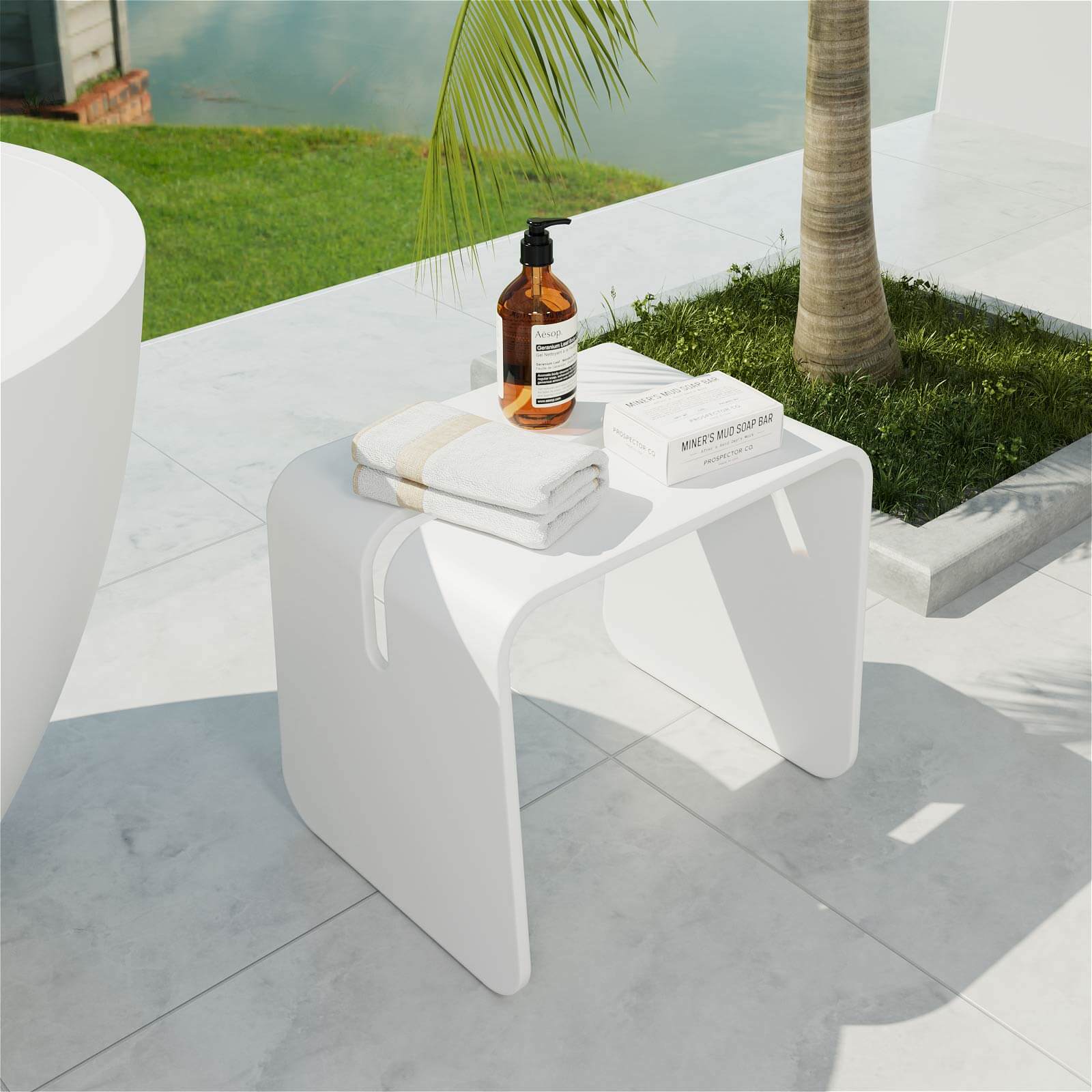 High-Quality Square White Bathroom Stool - Image 3